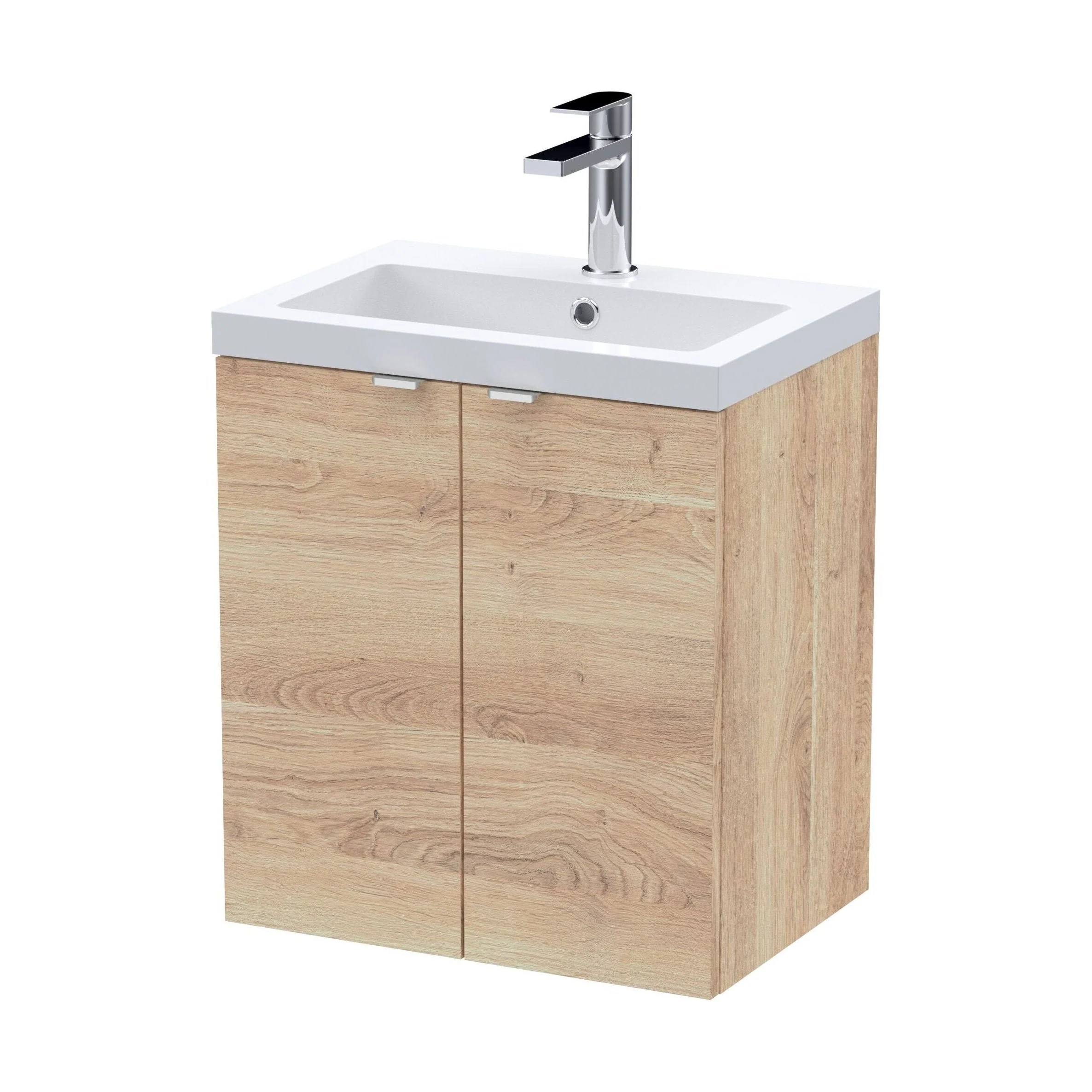 Alrewas Contemporary 2 Door Wall Hung Vanity Unit with Basin, Bleached Oak, 500mm