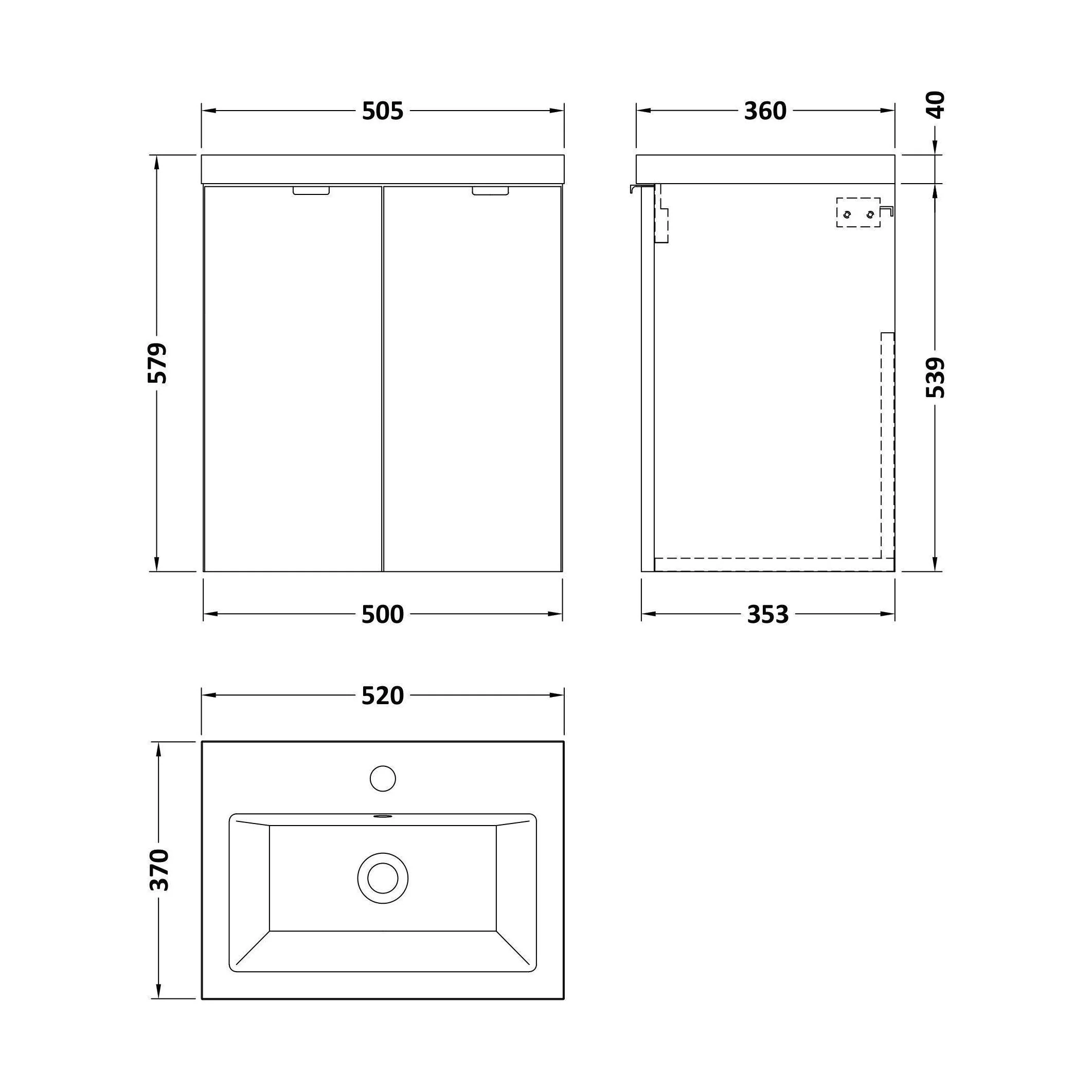 Alrewas Contemporary 2 Door Wall Hung Vanity Unit with Basin, Bleached Oak, 500mm - Image 2