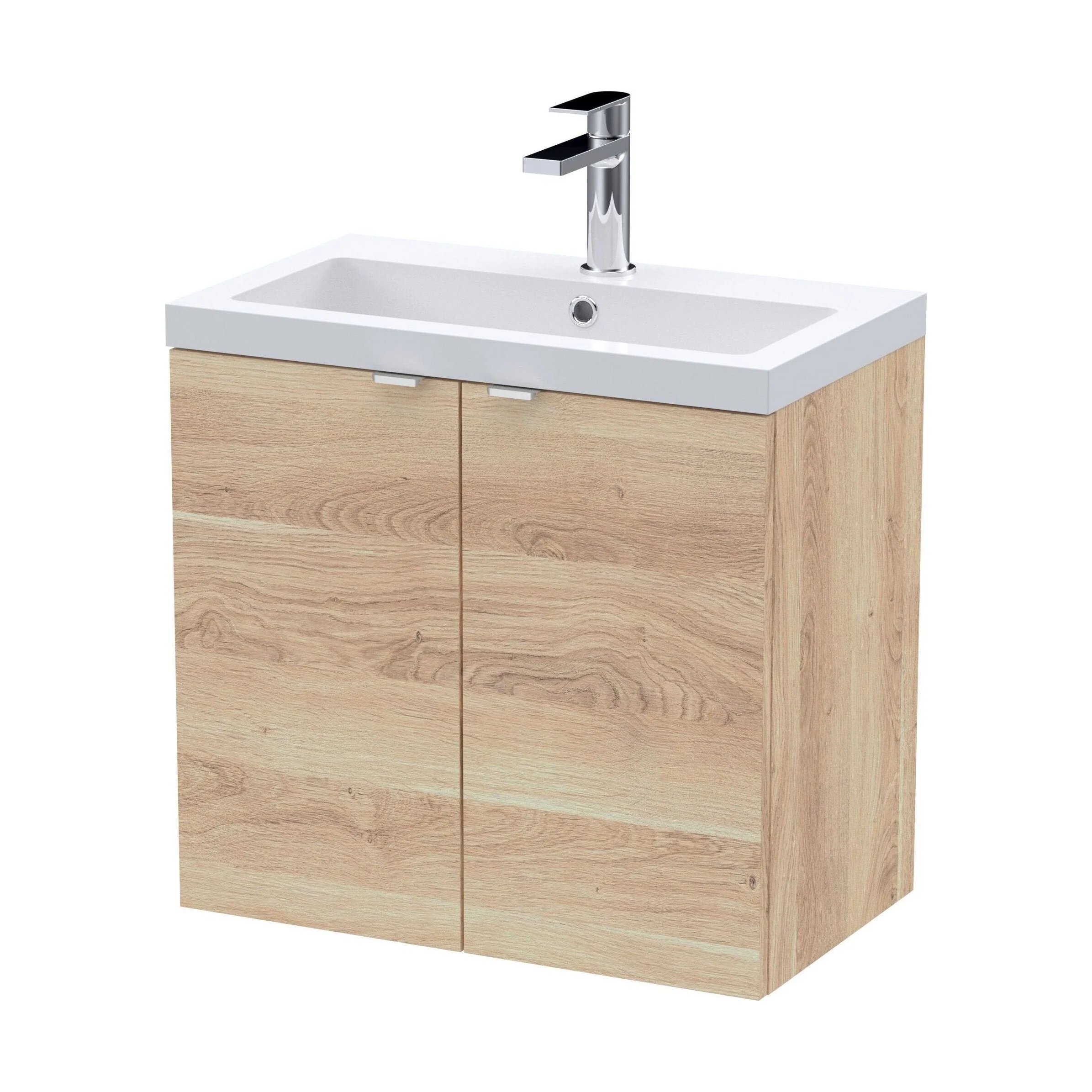 Alrewas Contemporary 2 Door Wall Hung Vanity Unit with Basin, Bleached Oak, 600mm