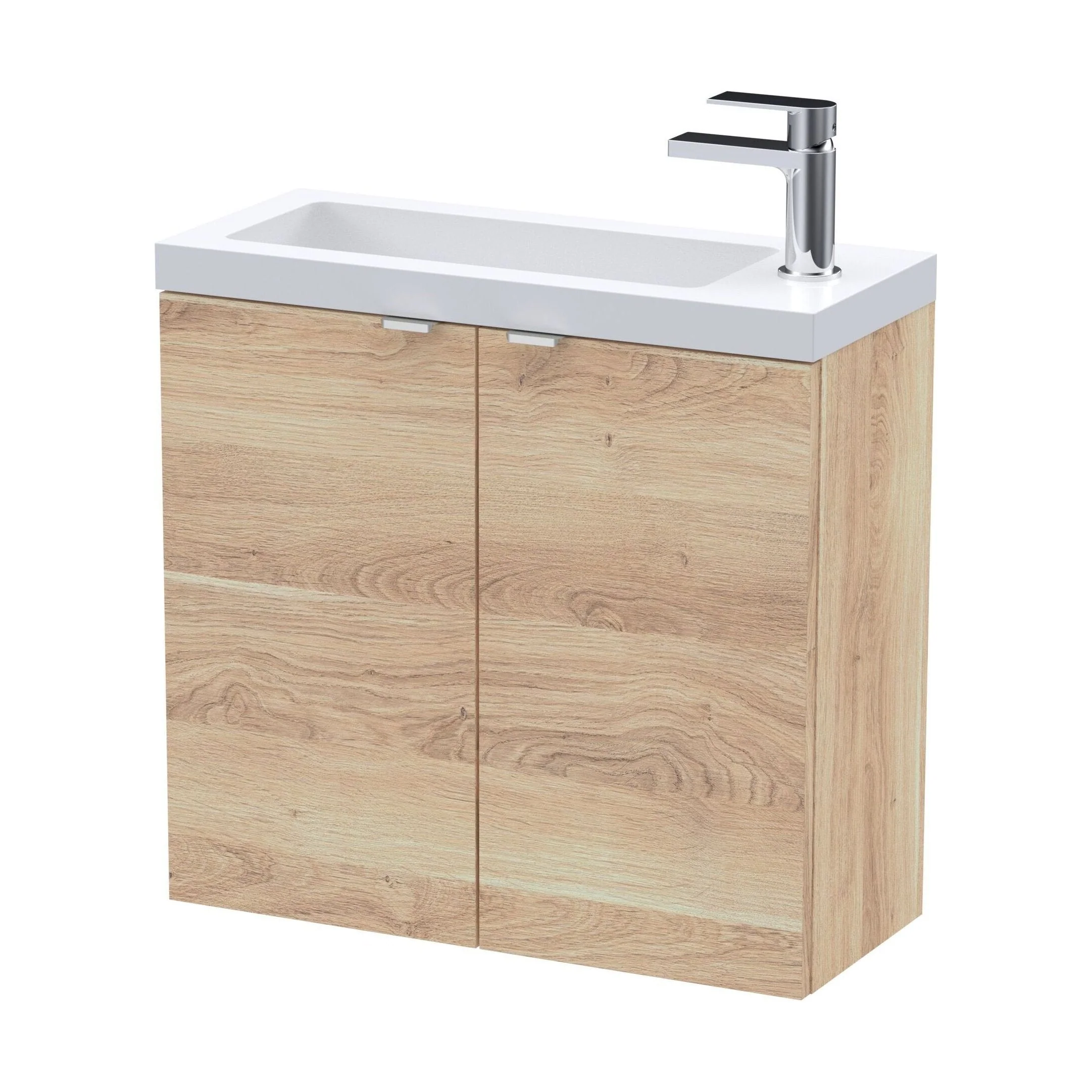 Alrewas Contemporary 2 Door Wall Hung Vanity Unit with Basin, Bleached Oak, 600mm
