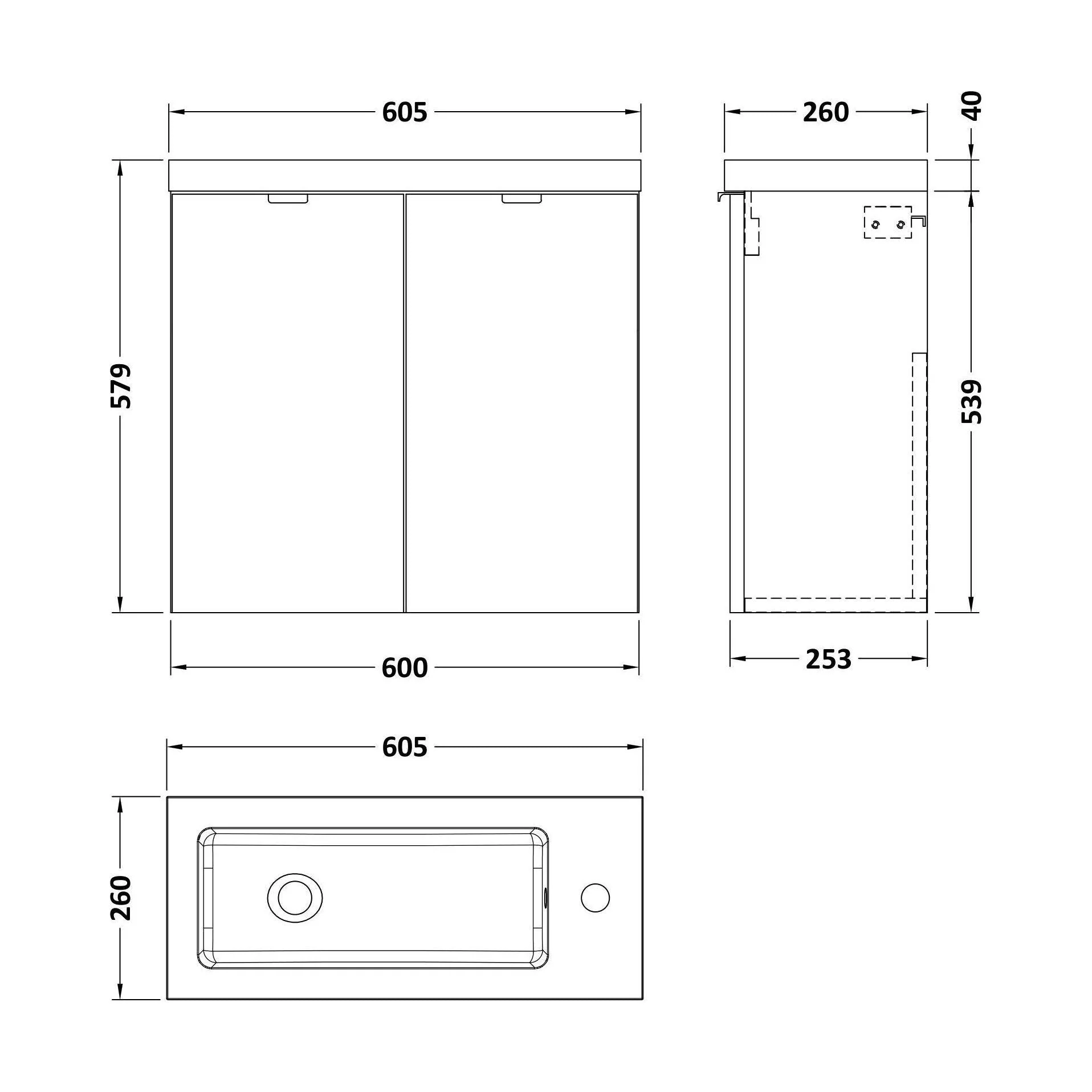 Alrewas Contemporary 2 Door Wall Hung Vanity Unit with Basin, Bleached Oak, 600mm - Image 2