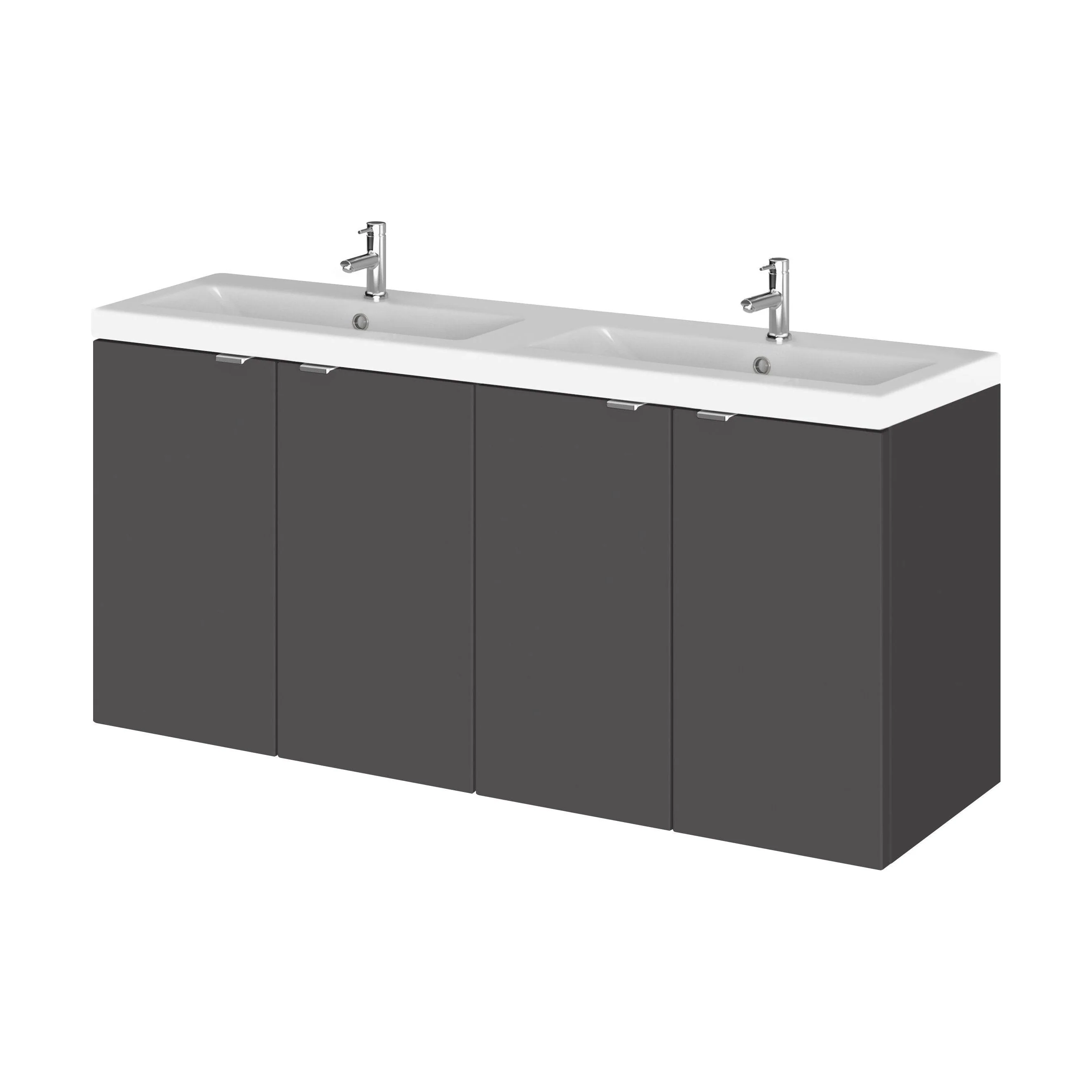 Alrewas Contemporary 2 Door Wall Hung Vanity Unit with Basin, Gloss Grey, 1200mm