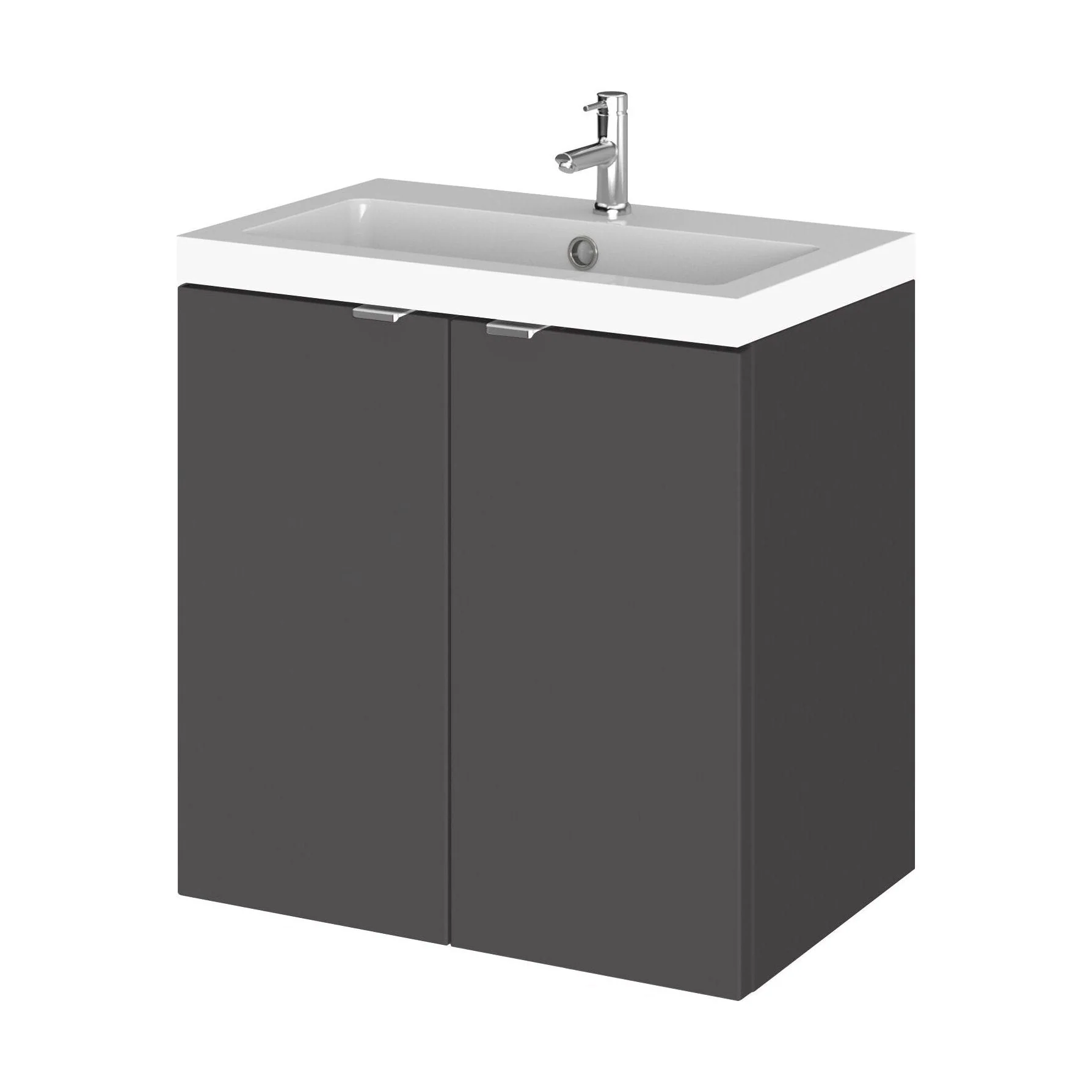 Alrewas Contemporary 2 Door Wall Hung Vanity Unit with Basin, Gloss Grey, 500mm