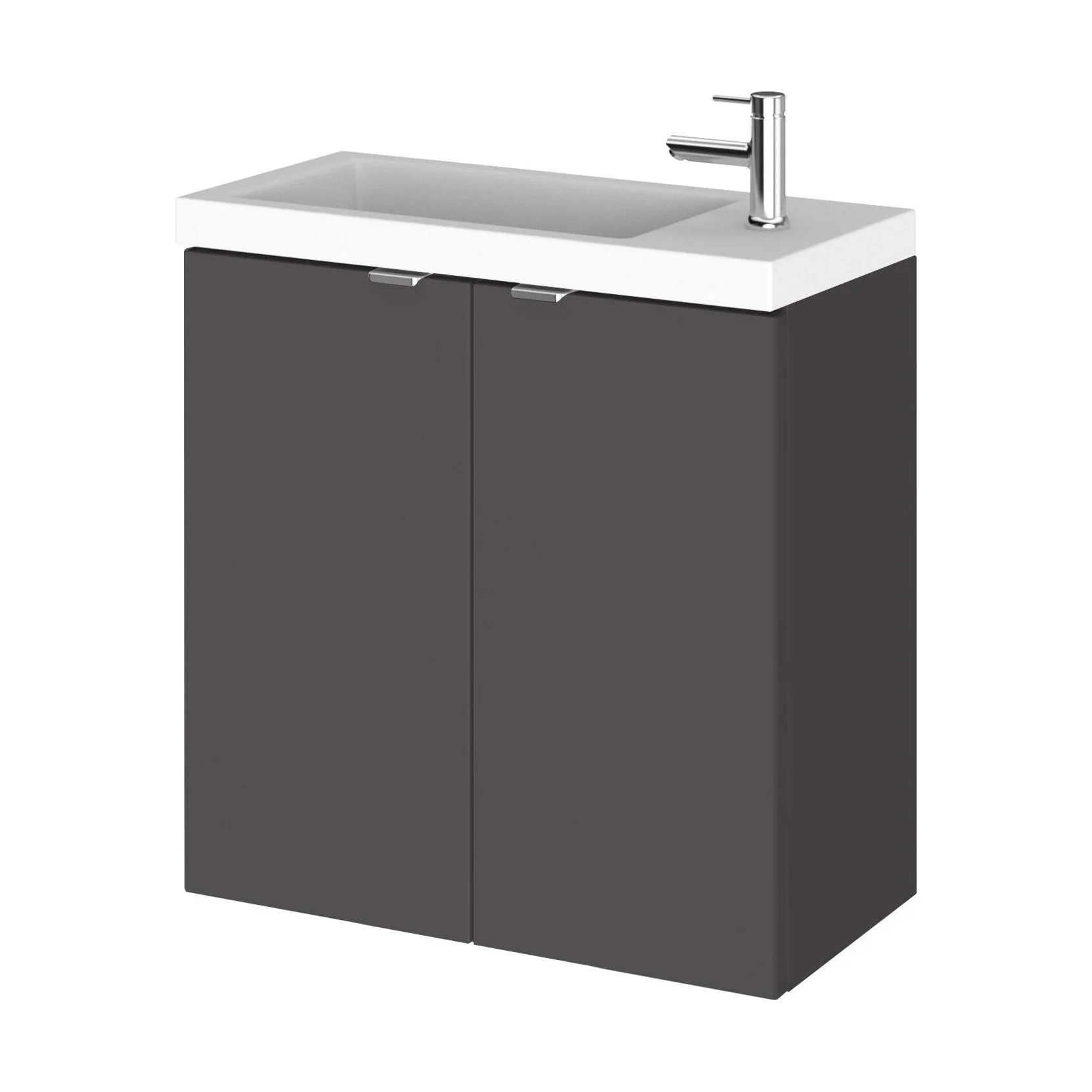 Alrewas Contemporary 2 Door Wall Hung Vanity Unit with Basin, Gloss Grey, 500mm
