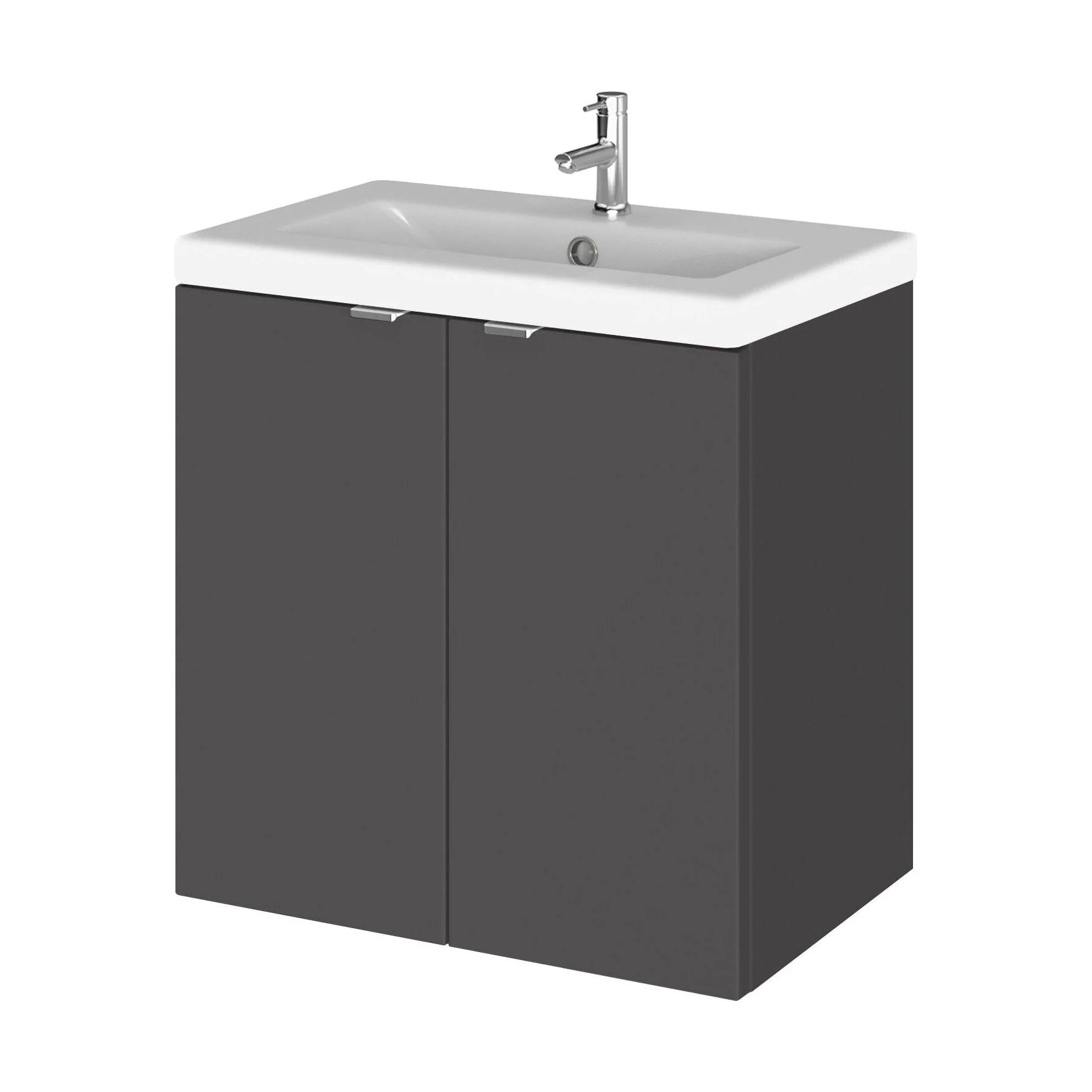 Alrewas Contemporary 2 Door Wall Hung Vanity Unit with Basin, Gloss Grey, 500mm