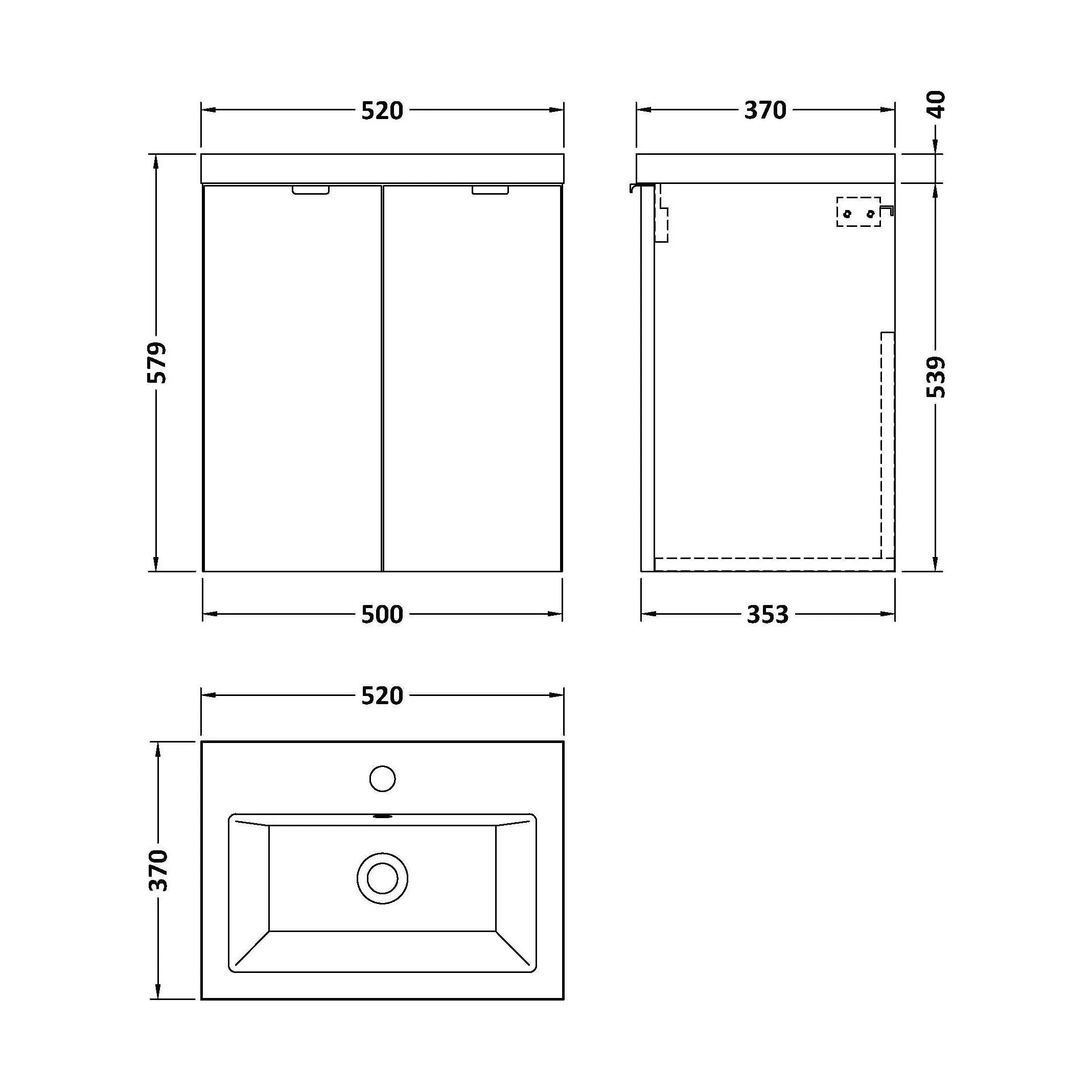 Alrewas Contemporary 2 Door Wall Hung Vanity Unit with Basin, Gloss Grey, 500mm - Image 2