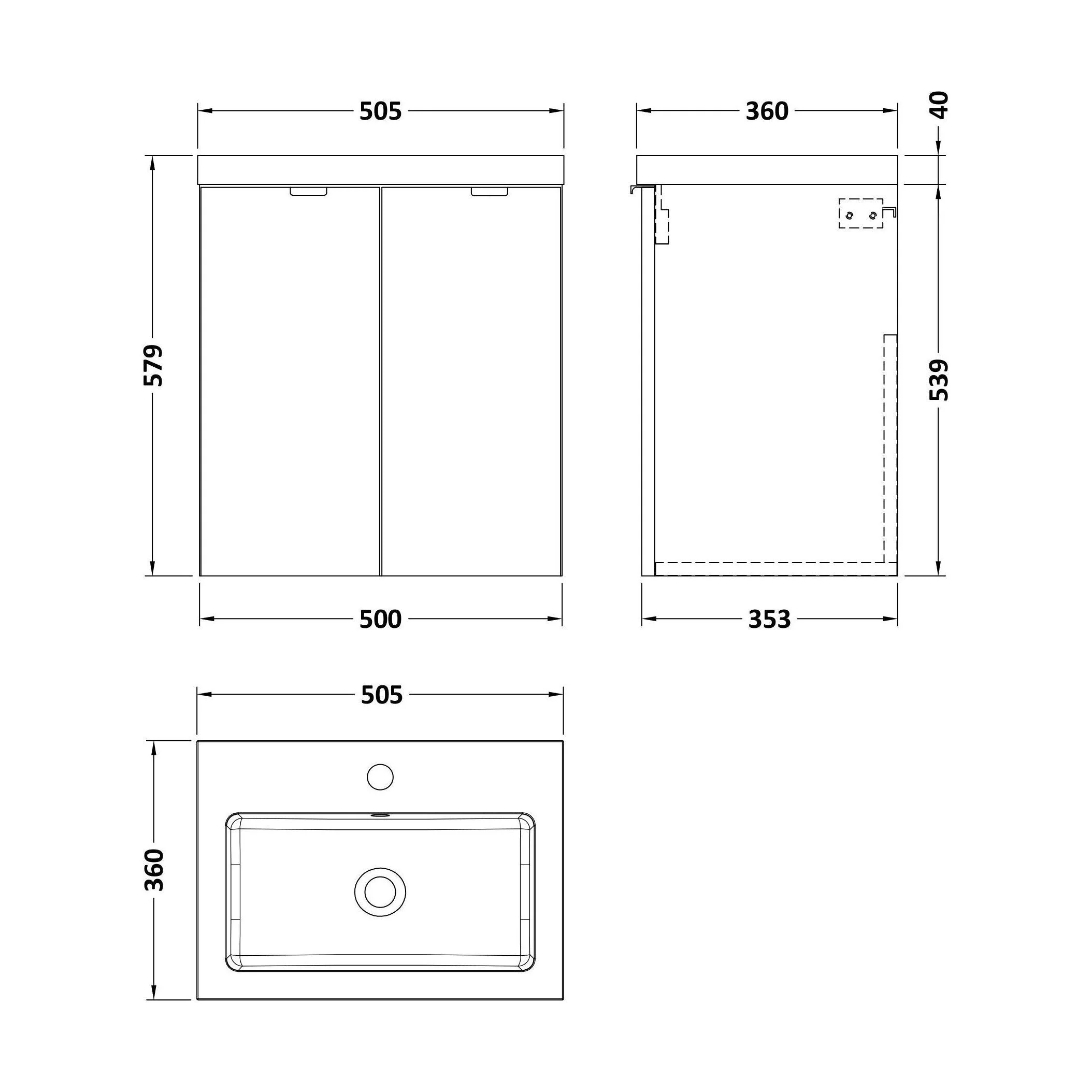 Alrewas Contemporary 2 Door Wall Hung Vanity Unit with Basin, Gloss White, 500mm - Image 2
