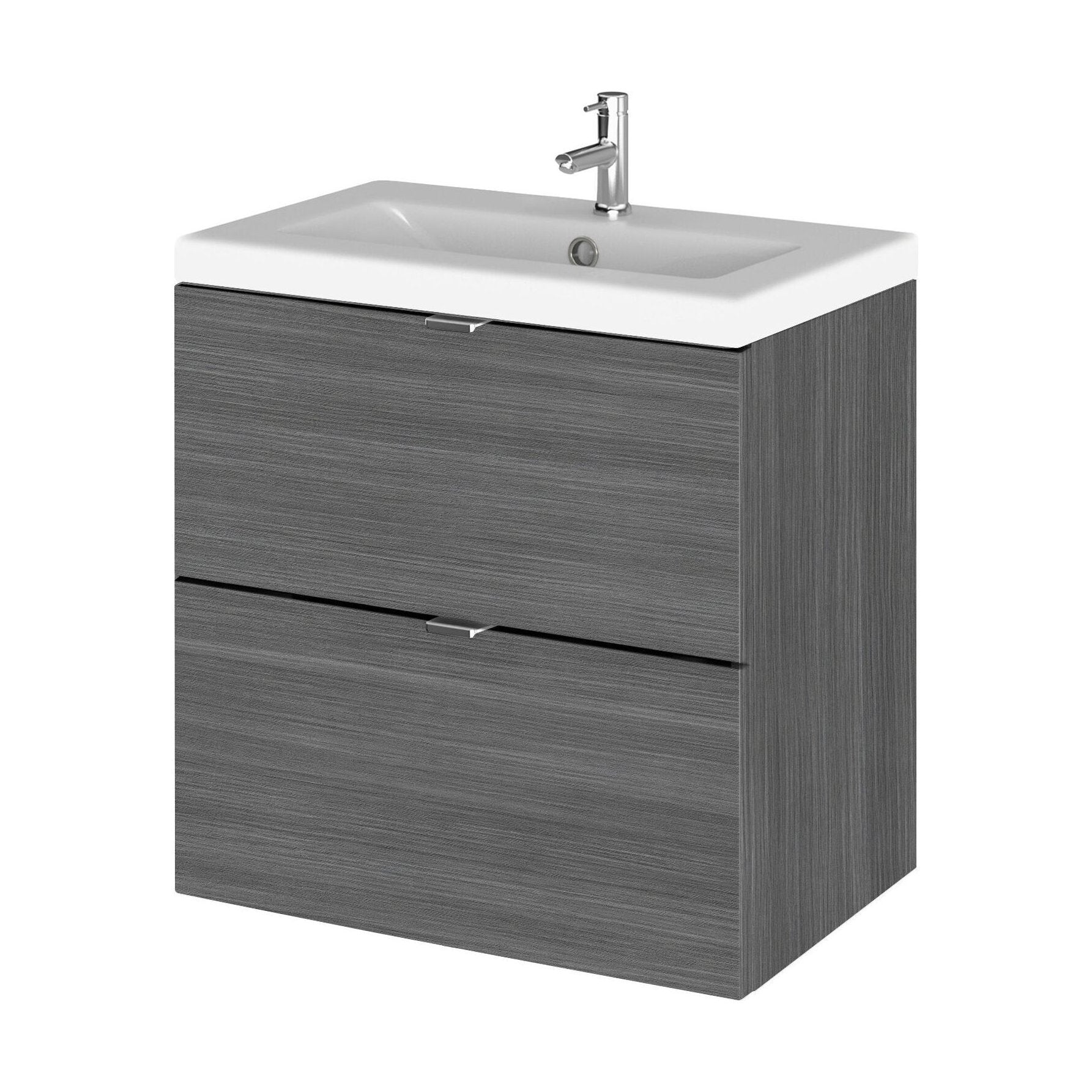 Alrewas Contemporary 2 Drawer Wall Hung Vanity Unit with Basin, Anthracite Woodgrain, 500mm