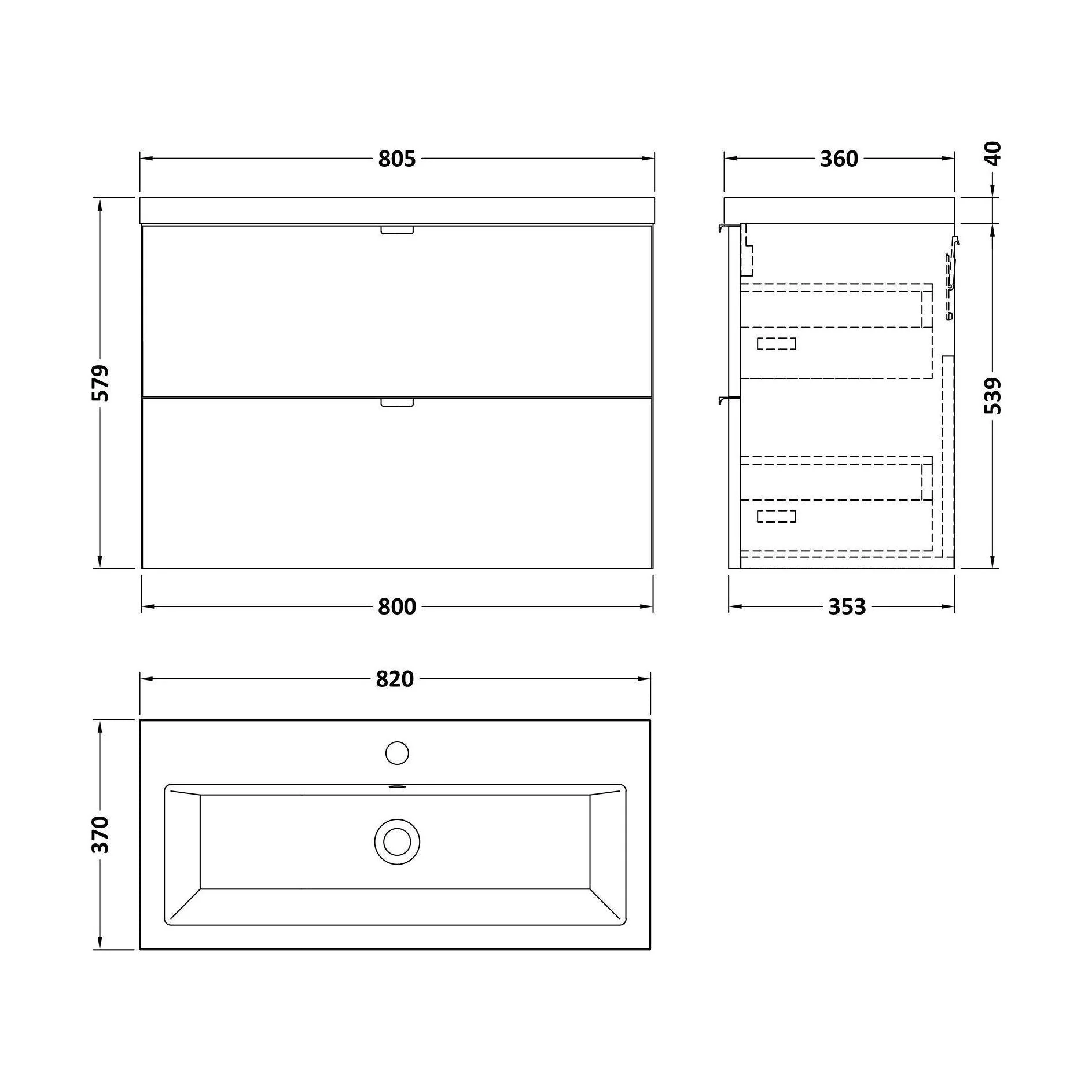 Alrewas Contemporary 2 Drawer Wall Hung Vanity Unit with Basin, Bleached Oak, 800mm - Image 2