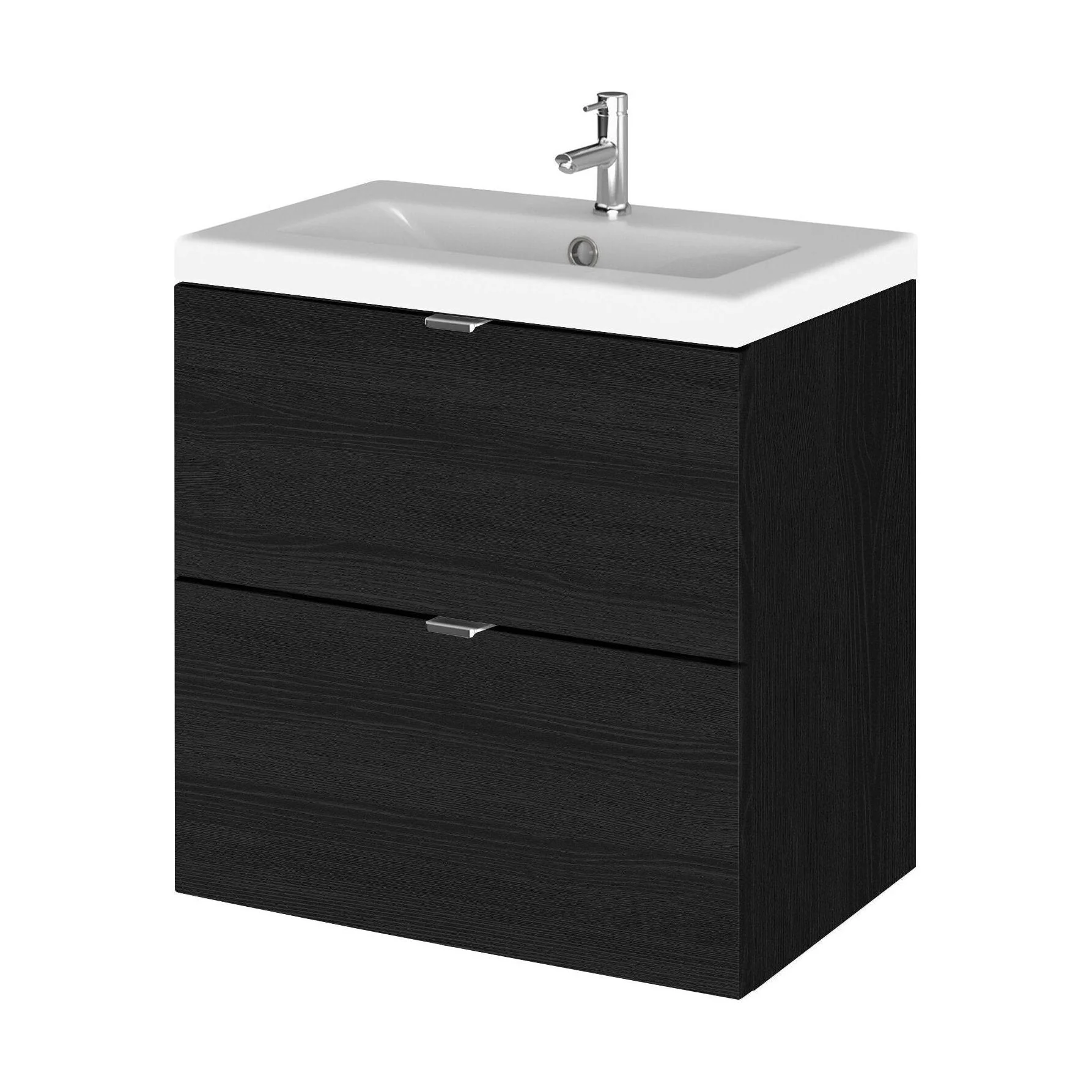 Alrewas Contemporary 2 Drawer Wall Hung Vanity Unit with Basin, Charcoal Black, 500mm