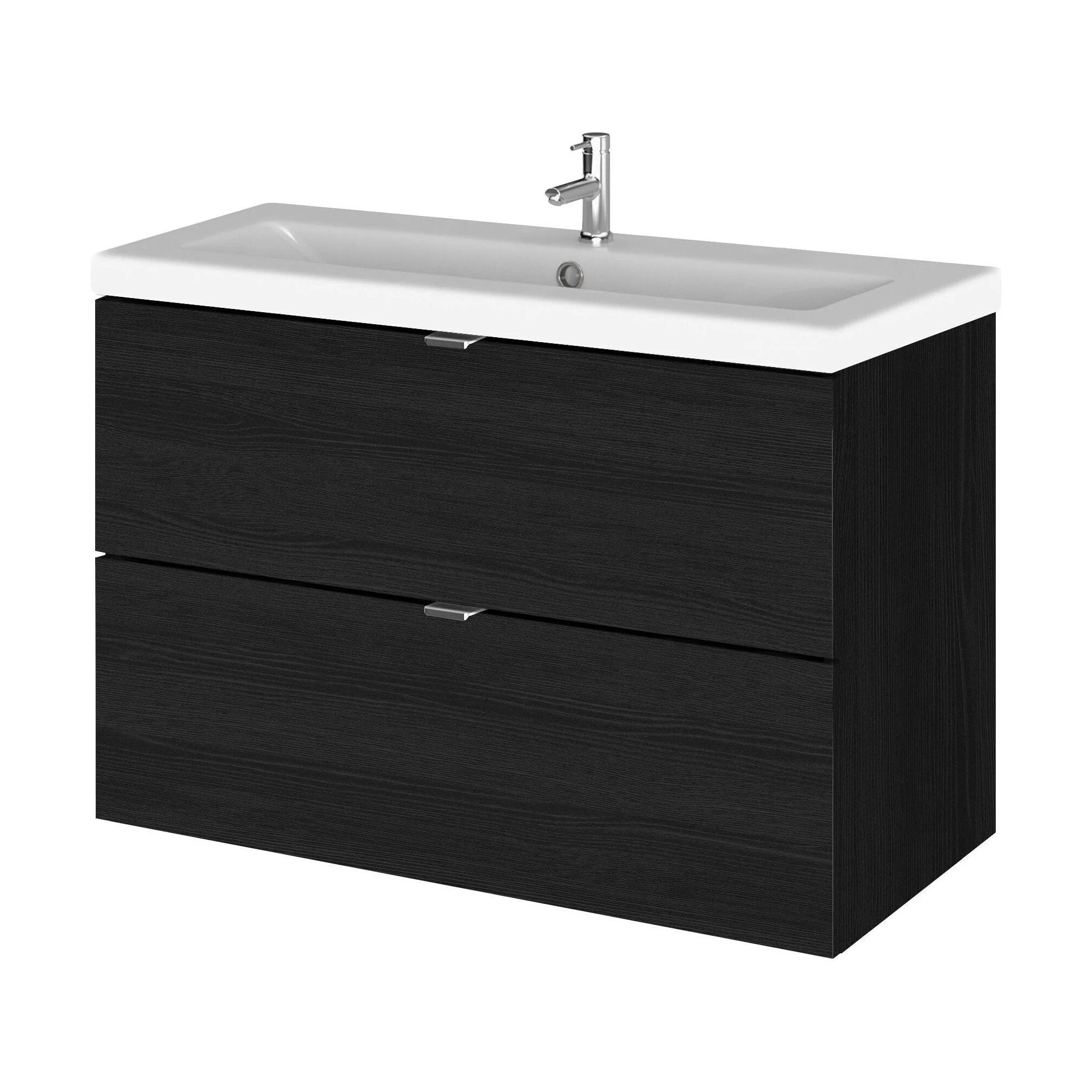 Alrewas Contemporary 2 Drawer Wall Hung Vanity Unit with Basin, Charcoal Black, 800mm