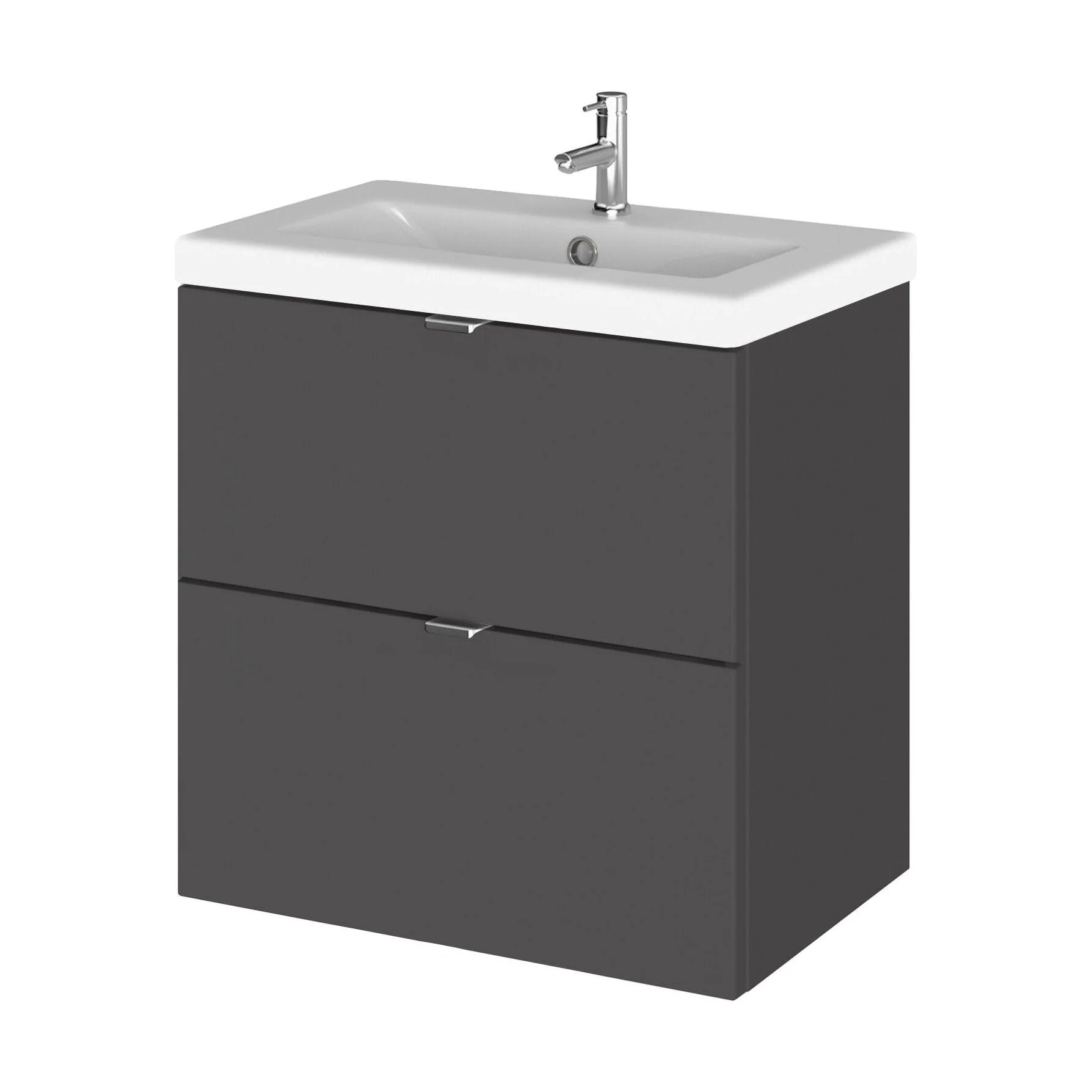 Alrewas Contemporary 2 Drawer Wall Hung Vanity Unit with Basin, Gloss Grey, 500mm
