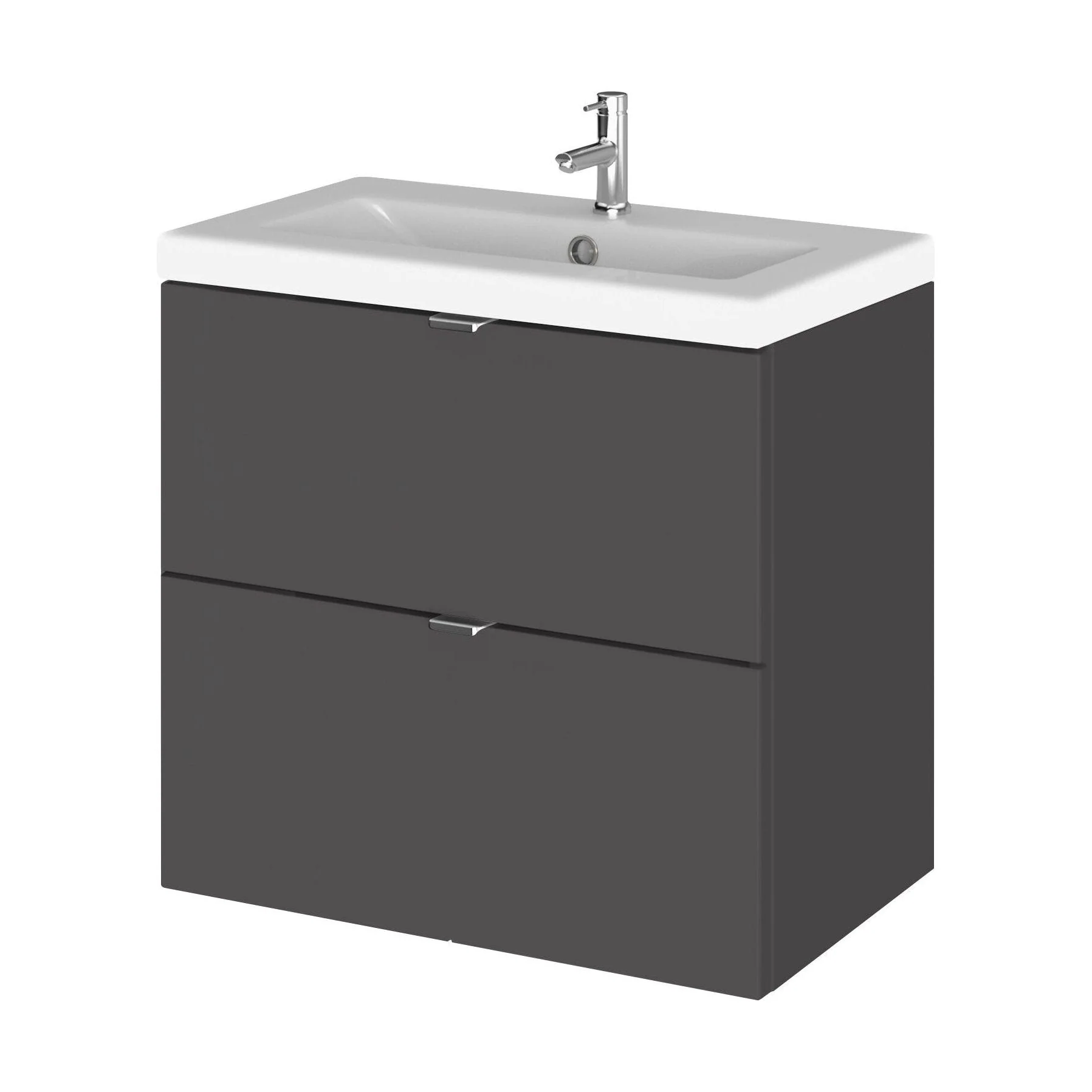 Alrewas Contemporary 2 Drawer Wall Hung Vanity Unit with Basin, Gloss Grey, 600mm
