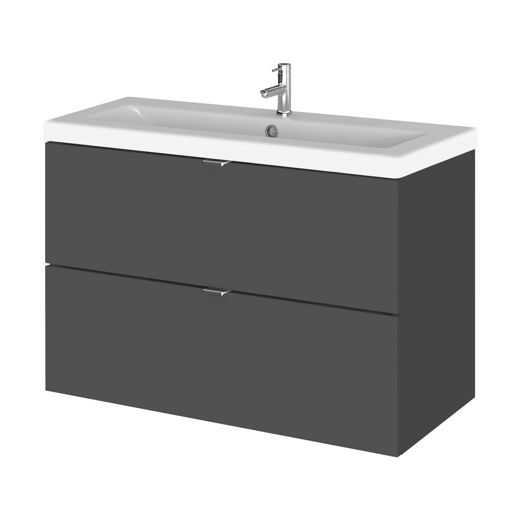 Alrewas Contemporary 2 Drawer Wall Hung Vanity Unit with Basin, Gloss Grey, 800mm