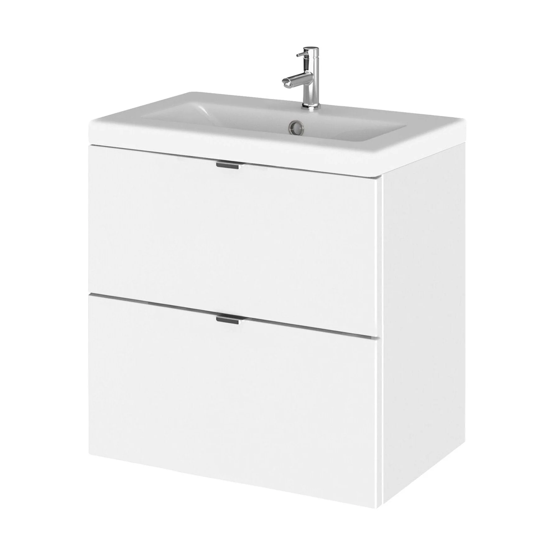 Alrewas Contemporary 2 Drawer Wall Hung Vanity Unit with Basin, Gloss White, 500mm