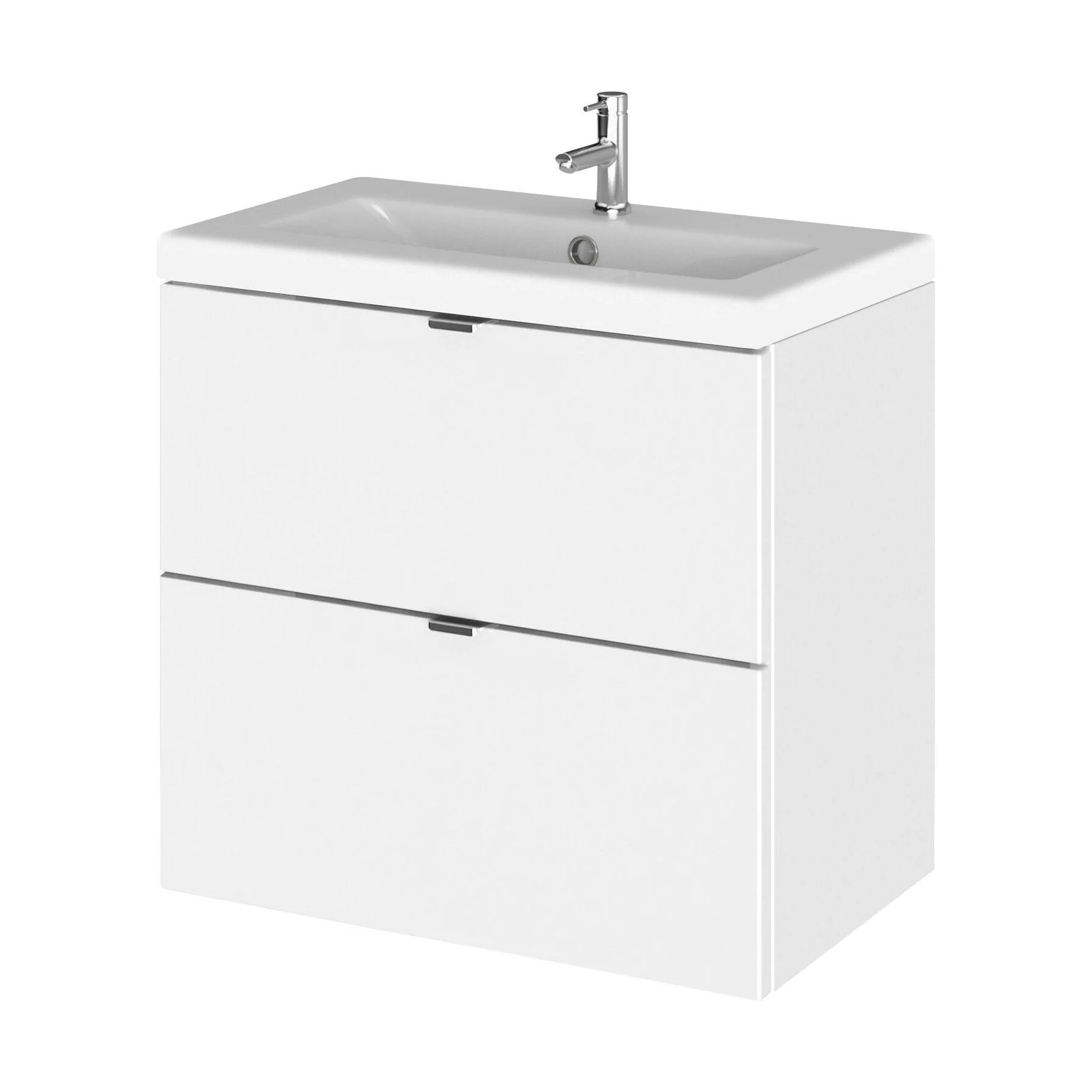 Alrewas Contemporary 2 Drawer Wall Hung Vanity Unit with Basin, Gloss White, 600mm