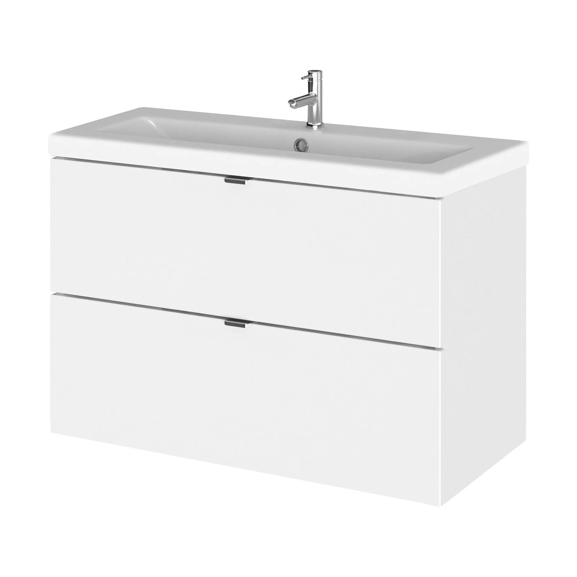 Alrewas Contemporary 2 Drawer Wall Hung Vanity Unit with Basin, Gloss White, 800mm