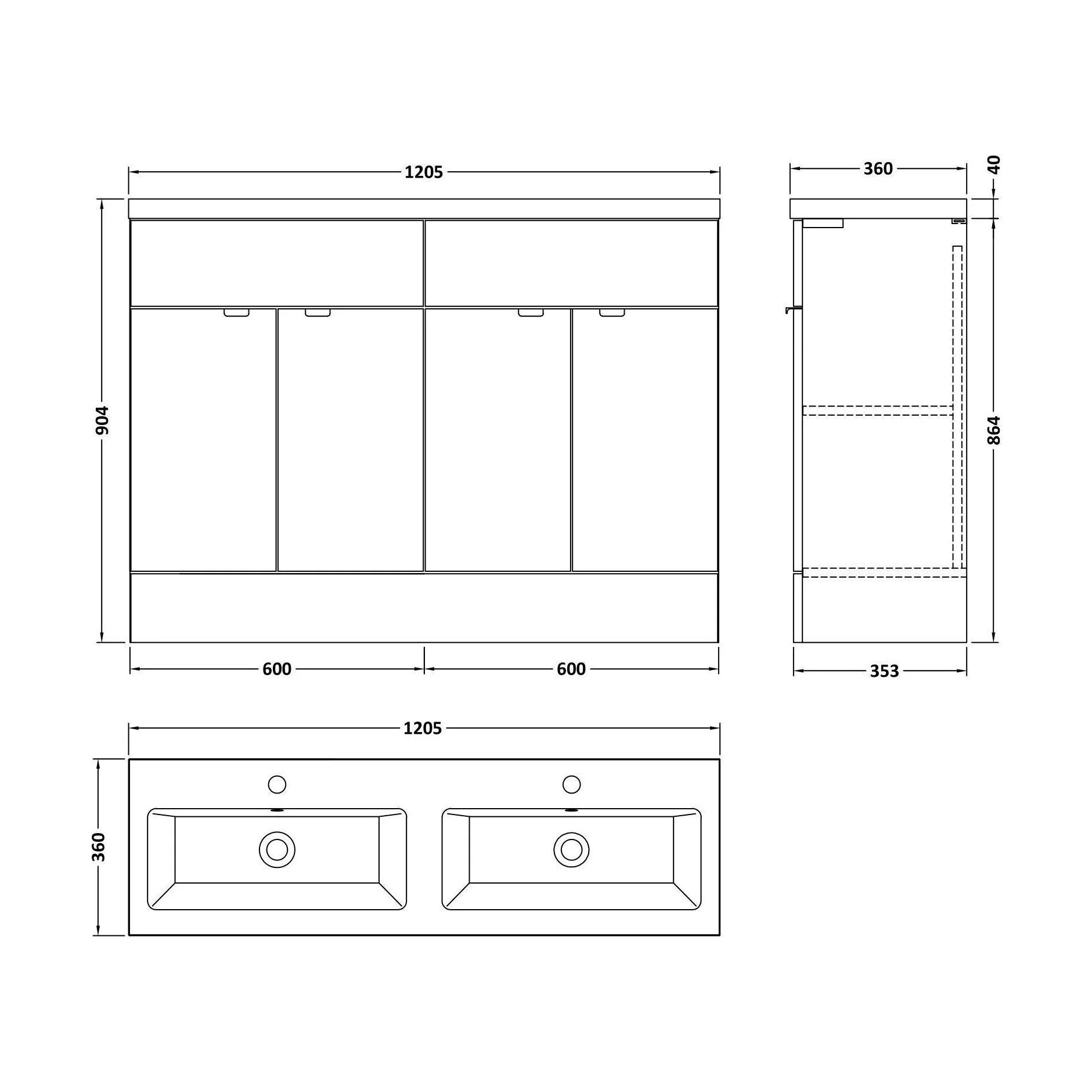 Alrewas Contemporary 4 Door Floor Standing Vanity Unit with Basin, Bleached Oak, 1200mm - Image 2