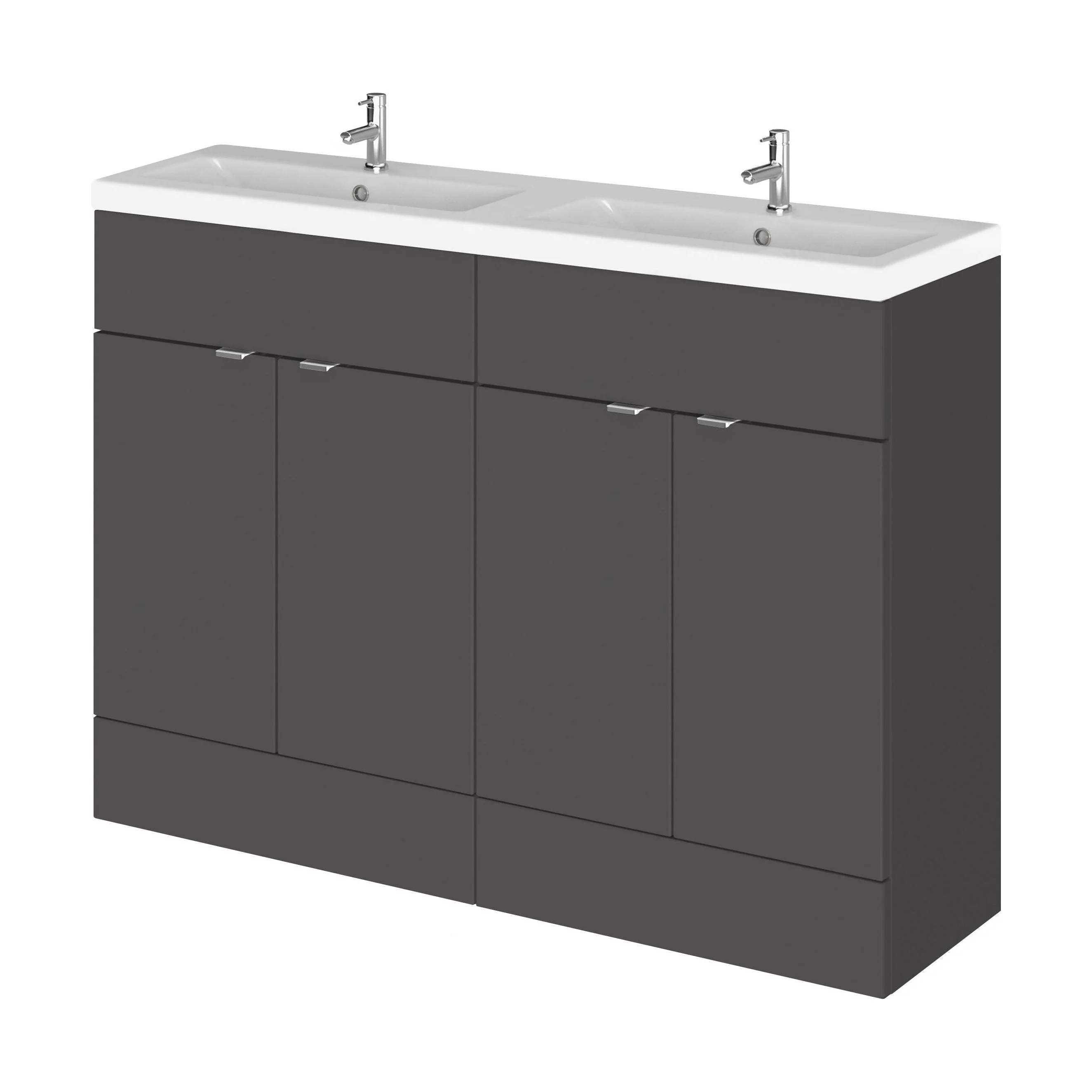 Alrewas Contemporary 4 Door Floor Standing Vanity Unit with Basin, Gloss Grey, 1200mm