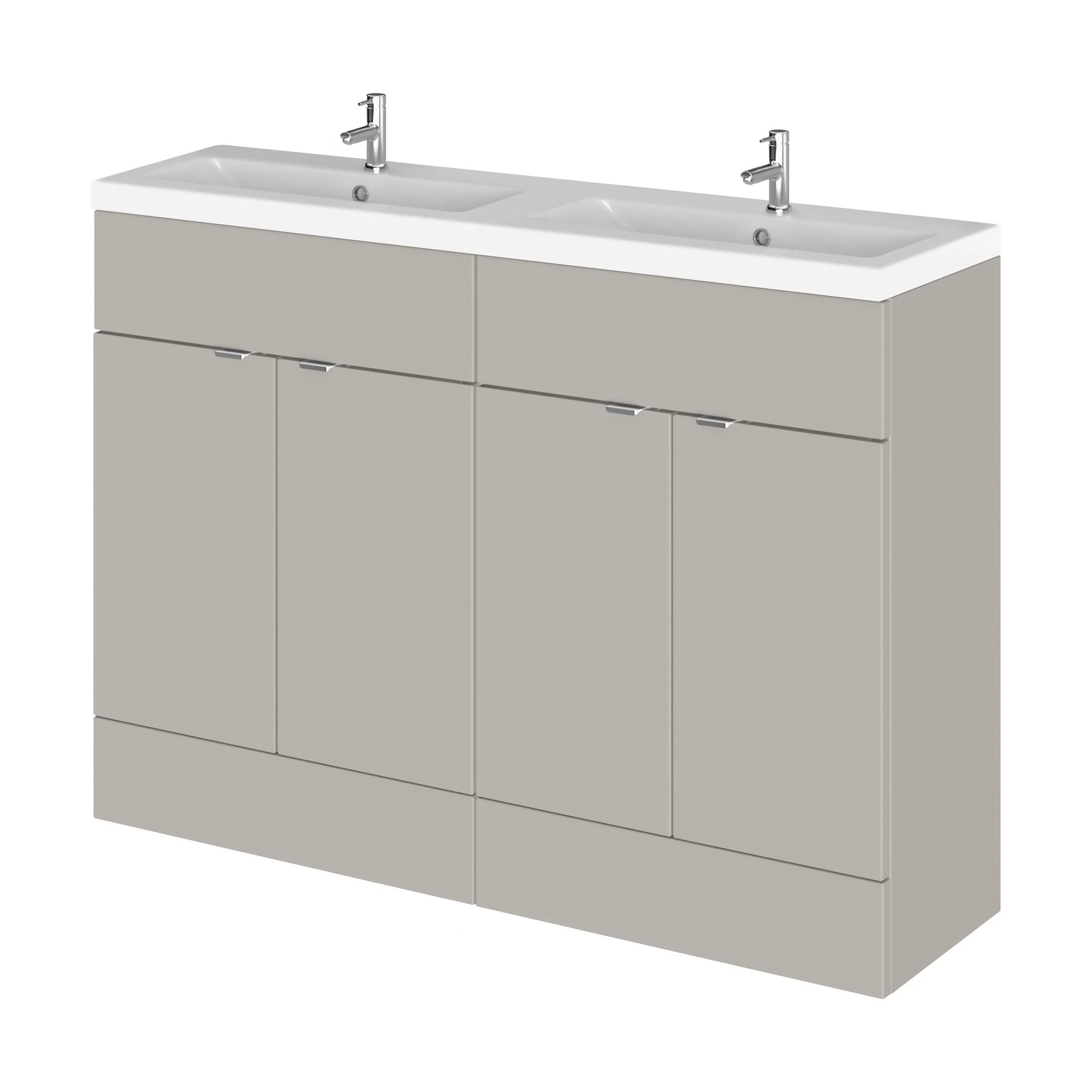 Alrewas Contemporary 4 Door Floor Standing Vanity Unit with Basin, Pebble Grey, 1200mm