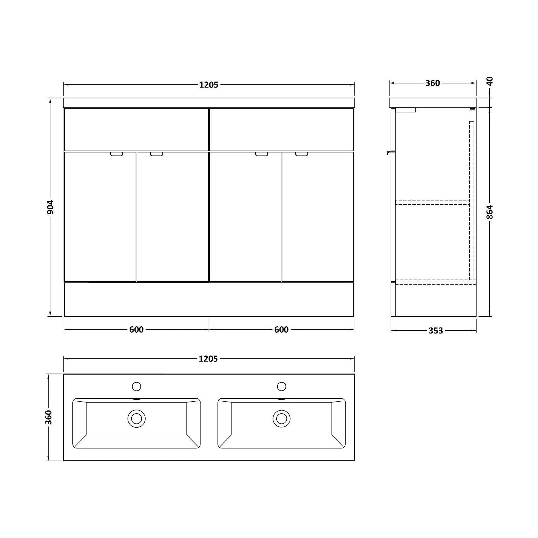 Alrewas Contemporary 4 Door Floor Standing Vanity Unit with Basin, Pebble Grey, 1200mm - Image 2