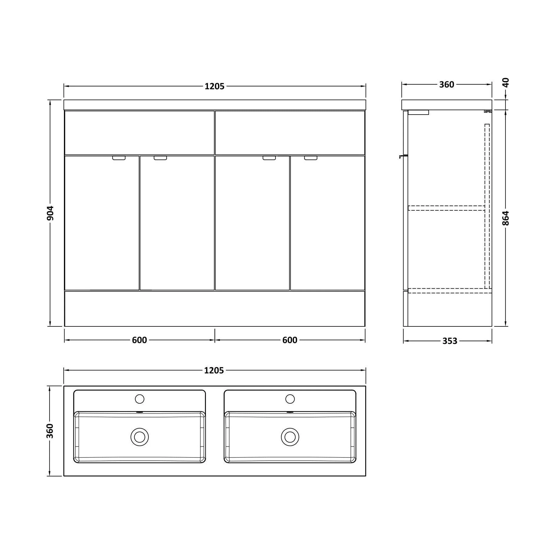 Alrewas Contemporary 4 Door Floor Standing Vanity Unit with Basin, Pebble Grey, 1200mm - Image 2