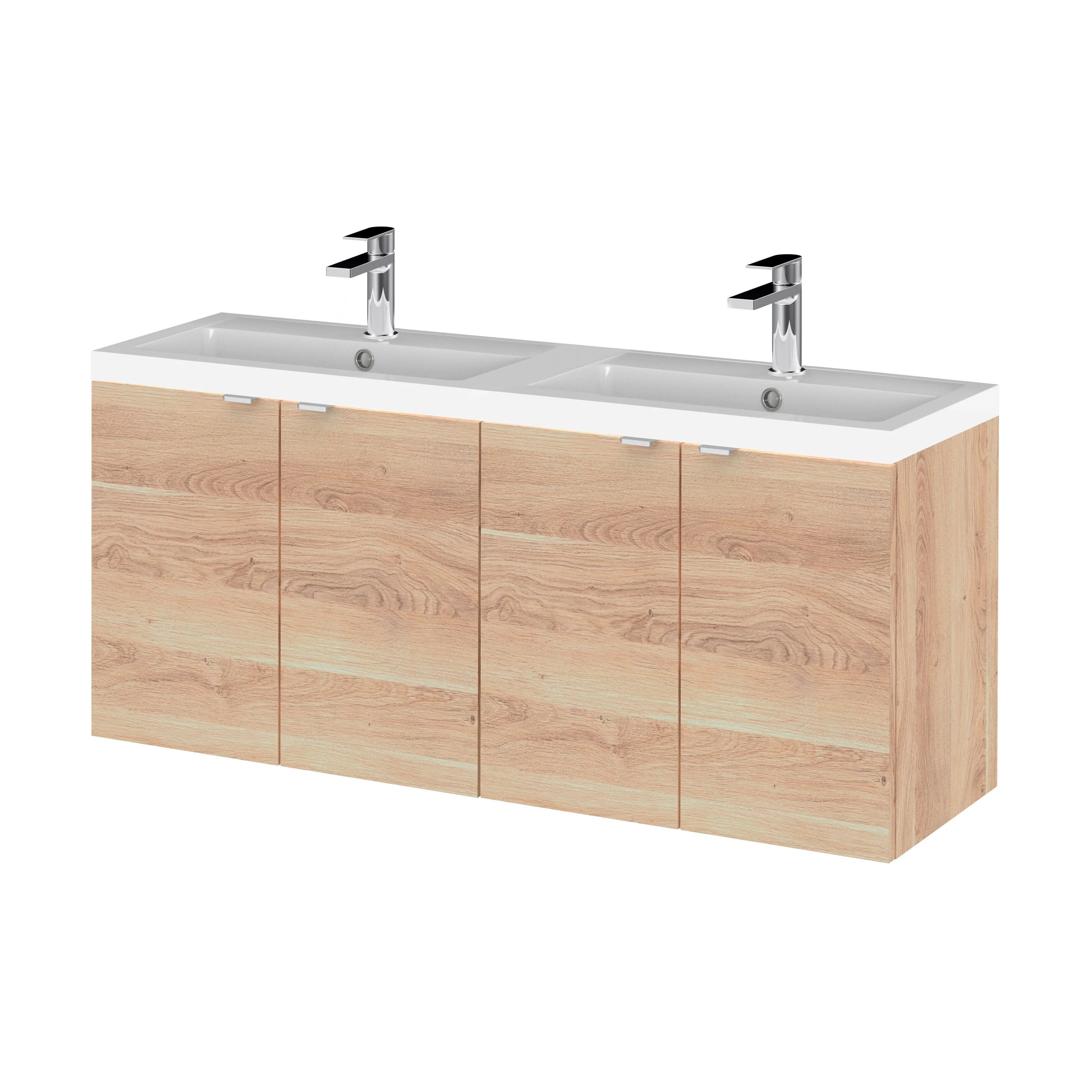 Alrewas Contemporary 4 Door Wall Hung Vanity Unit with Basin, Bleached Oak, 1200mm