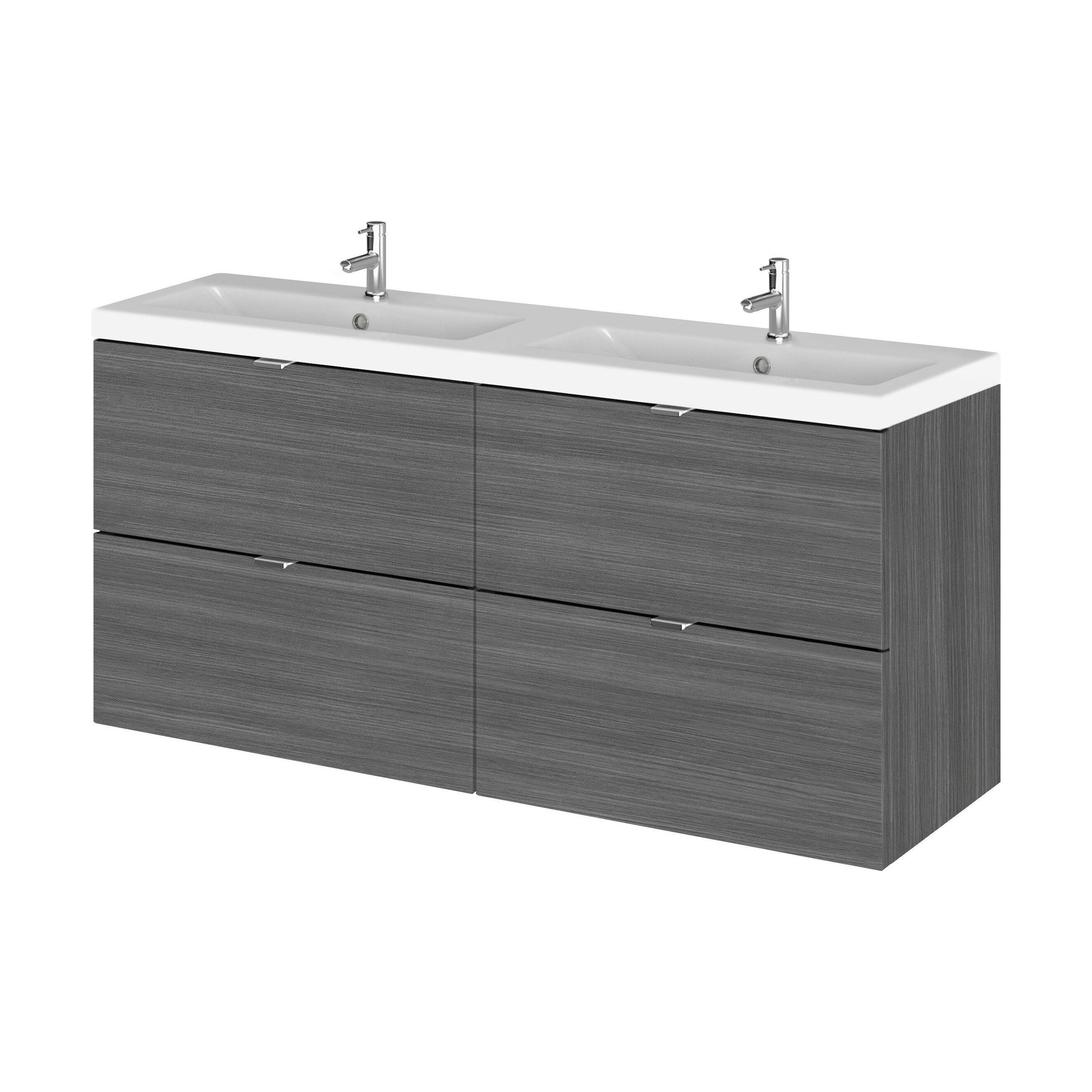 Alrewas Contemporary 4 Drawer Wall Hung Vanity Unit with Basin, Anthracite Woodgrain, 1200mm
