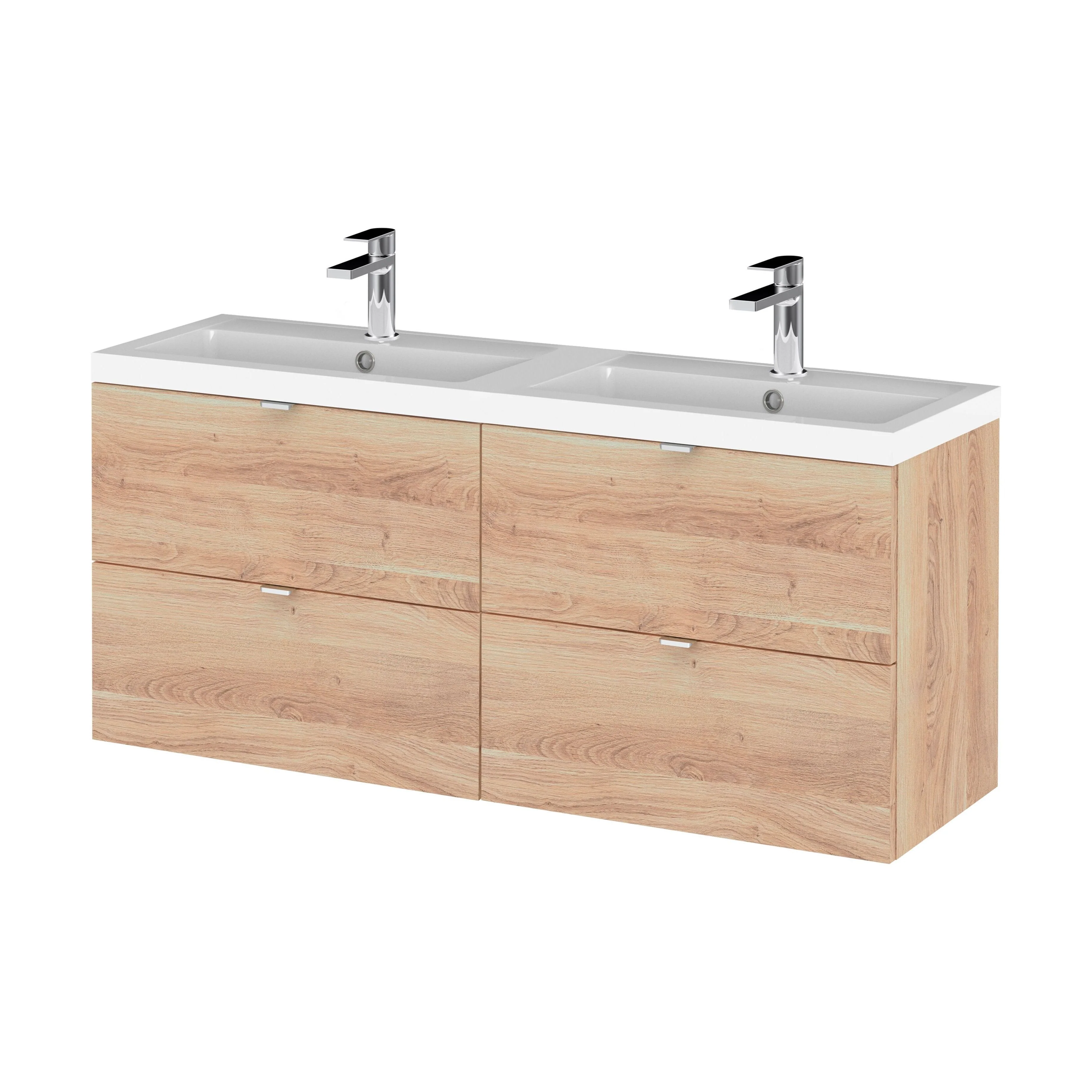 Alrewas Contemporary 4 Drawer Wall Hung Vanity Unit with Basin, Bleached Oak, 1200mm