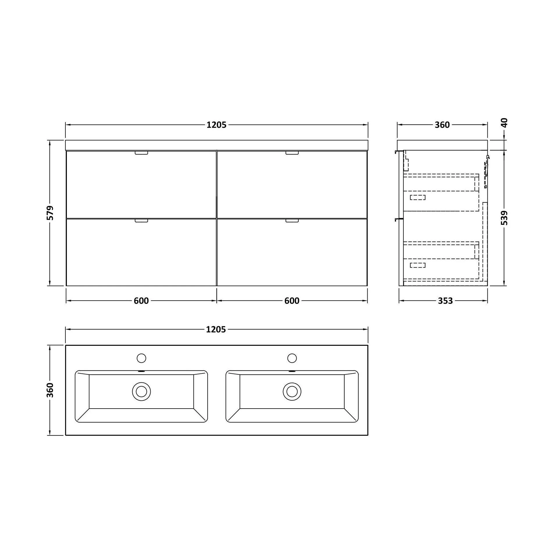 Alrewas Contemporary 4 Drawer Wall Hung Vanity Unit with Basin, Bleached Oak, 1200mm - Image 2