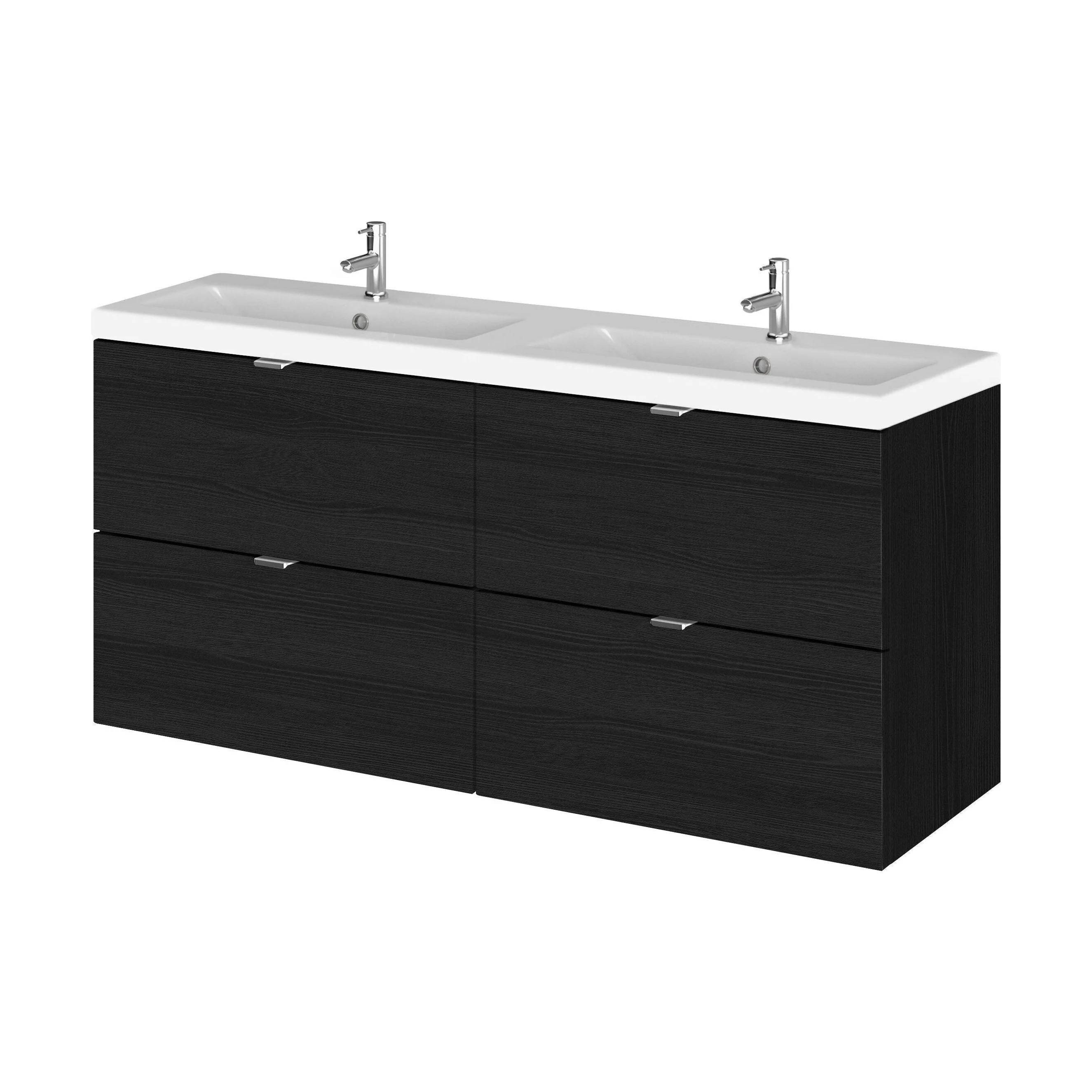 Alrewas Contemporary 4 Drawer Wall Hung Vanity Unit with Basin, Charcoal Black, 1200mm