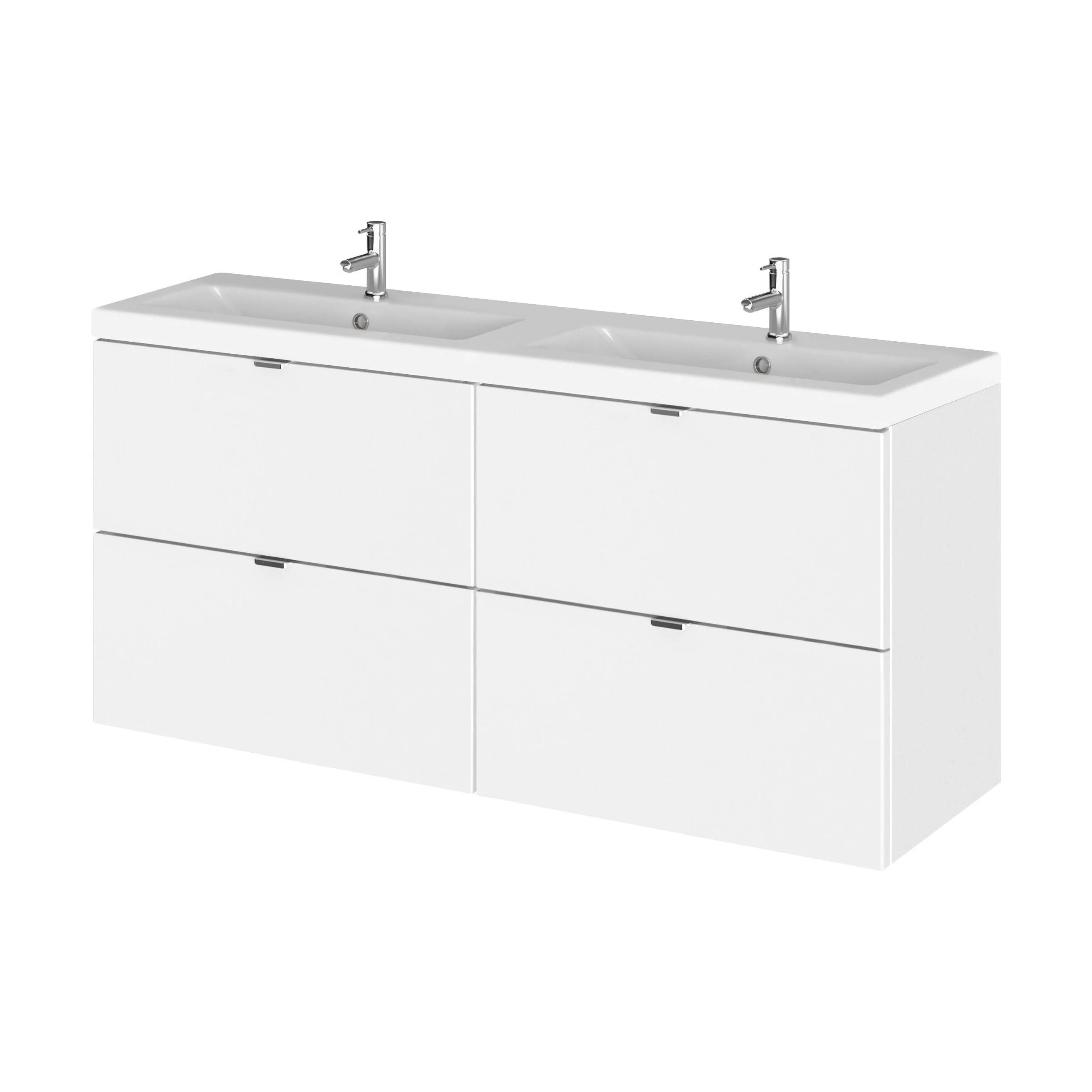 Alrewas Contemporary 4 Drawer Wall Hung Vanity Unit with Basin, Gloss White, 1200mm
