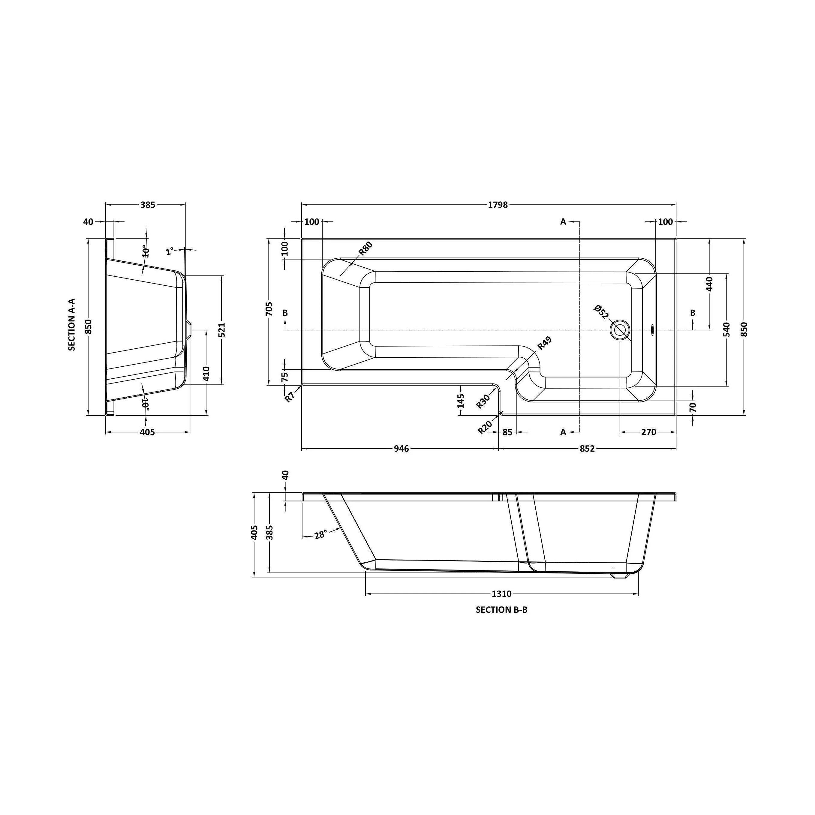 Arley 1700mm L-bath & legs RH - Image 2