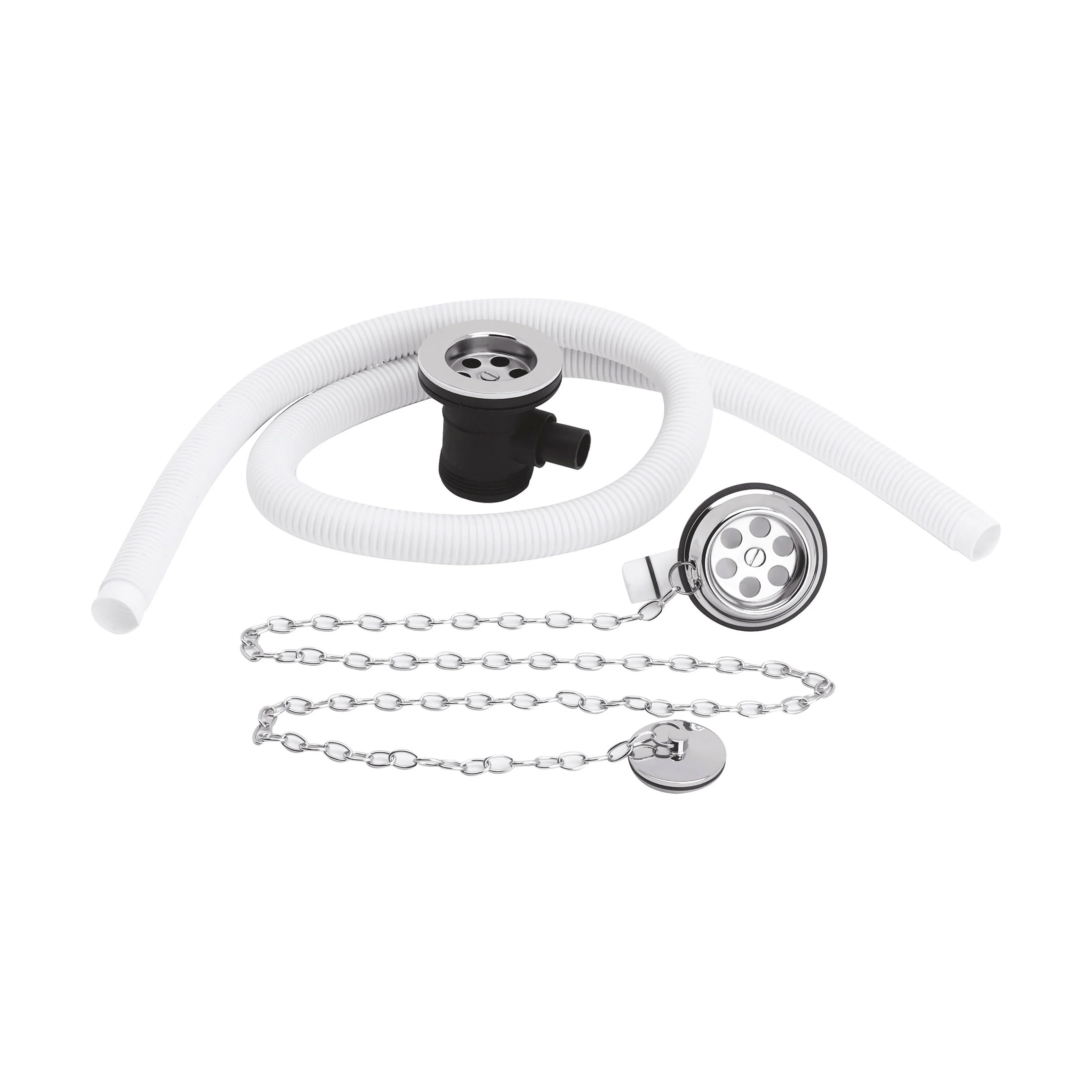 Extended Retainer Bath Waste with Overflow, Plug and Link Chain Waste for Baths up to 20mm Thick - Chrome