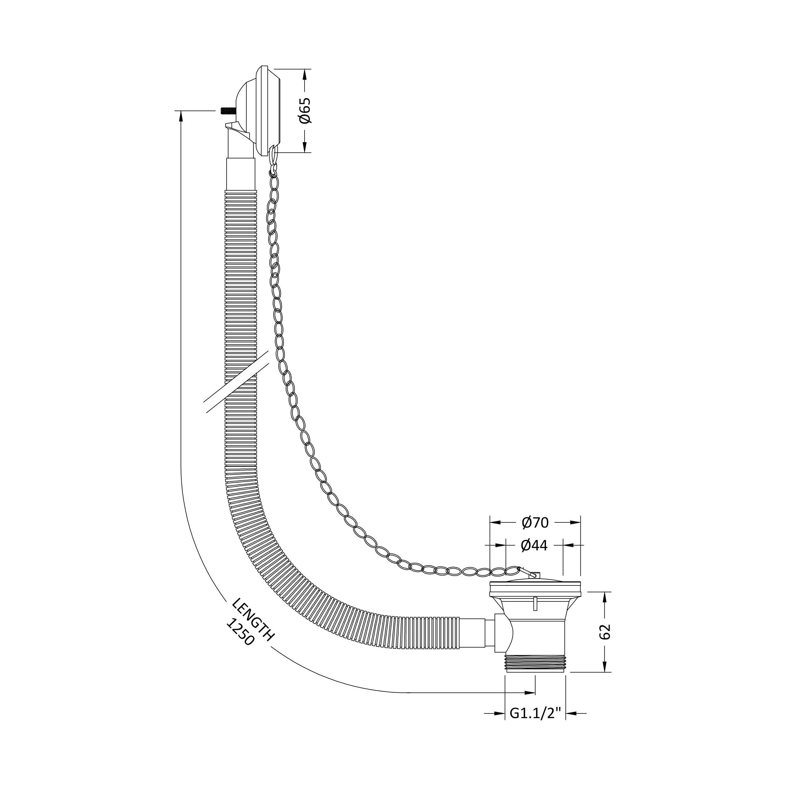Extended Retainer Bath Waste with Overflow, Plug and Link Chain Waste for Baths up to 20mm Thick - Chrome - Image 2