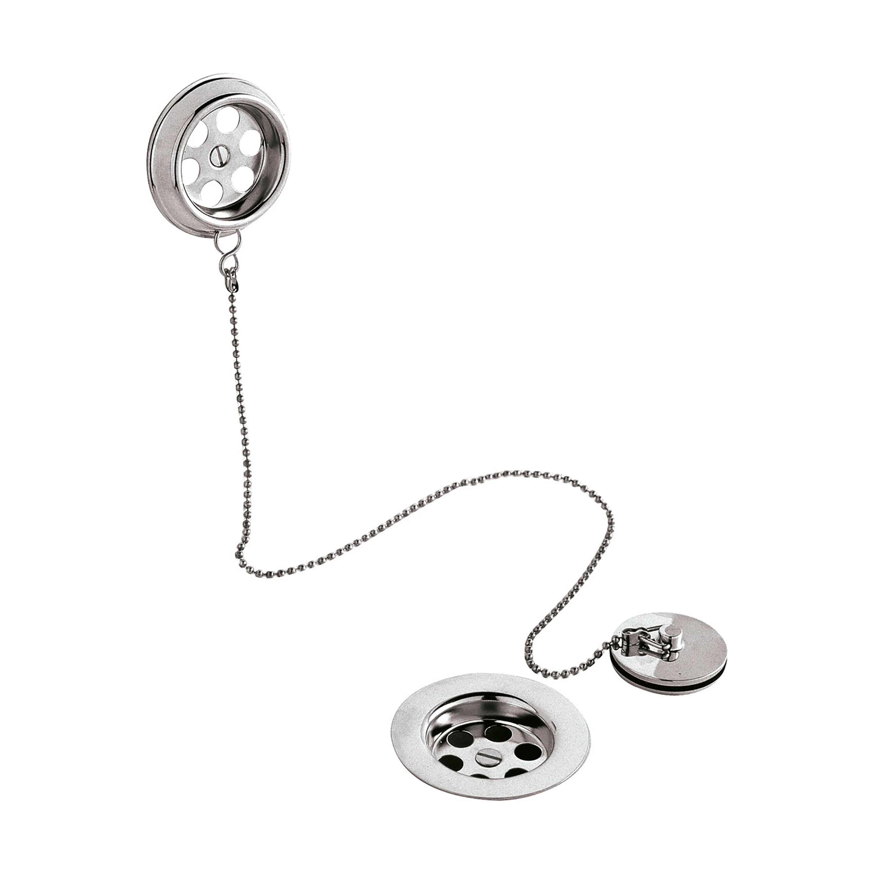Balterley Round Bath Waste with Overflow, Brass Plug and Ball Chain, for Baths up to 20mm - Chrome