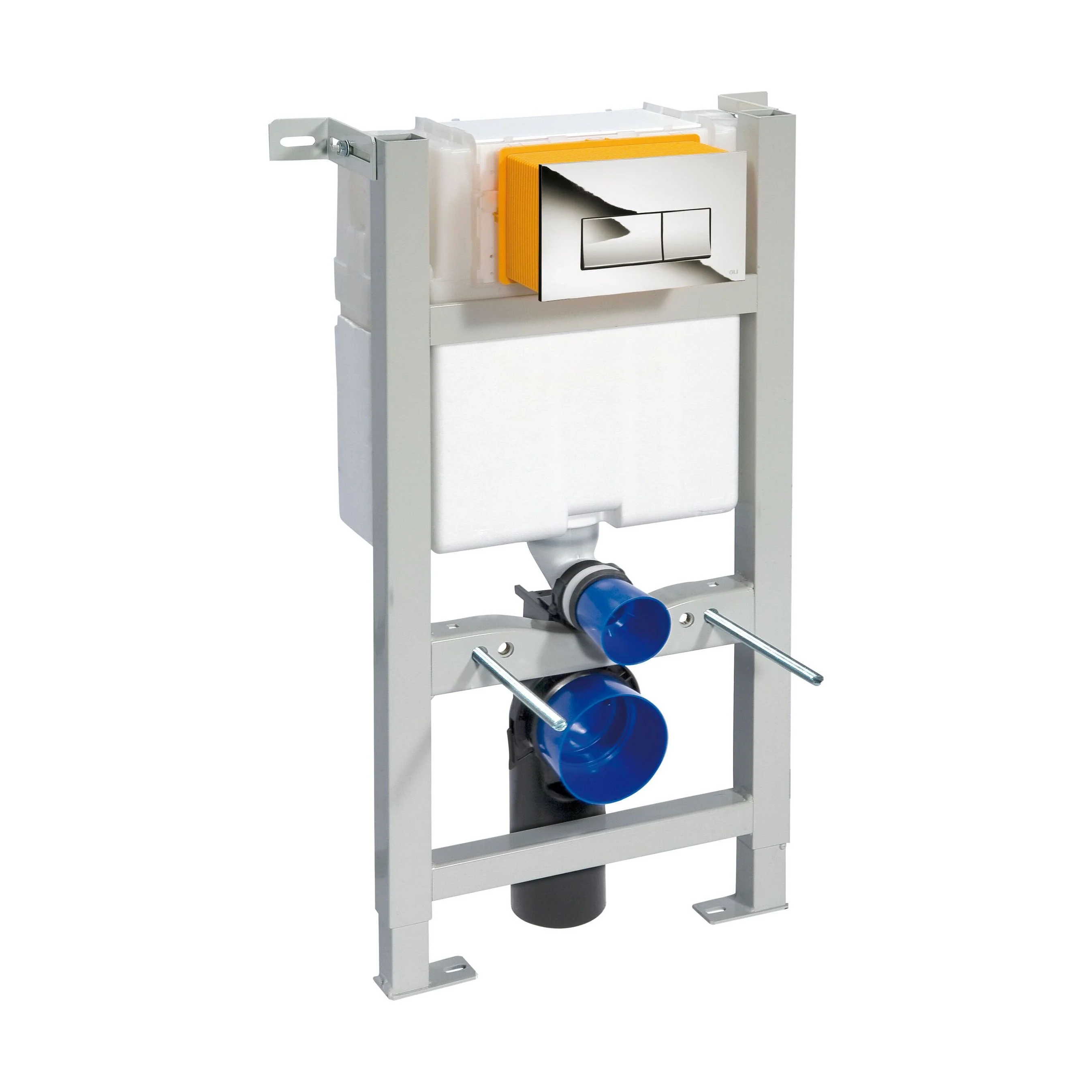 Balterley Modern Mid Height Dual Flush Concealed Wall Hung Toilet Cistern with Frame and Square Push Plate - Chrome