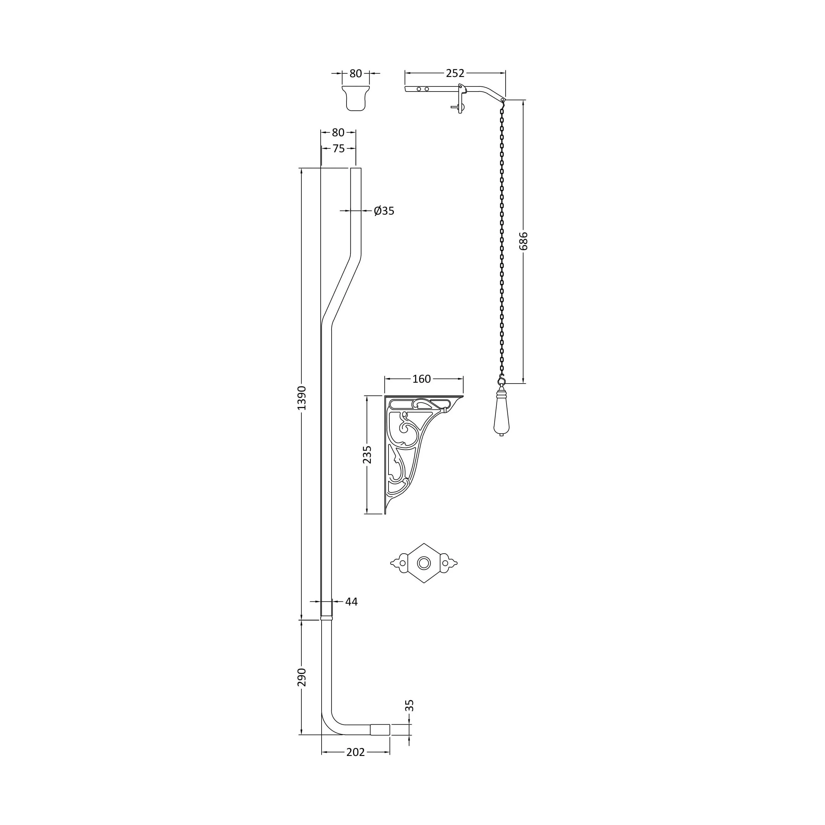 Balterley Traditional Ceramic Accessories High Level Flush Pipe Pack - Chrome/White - Image 2