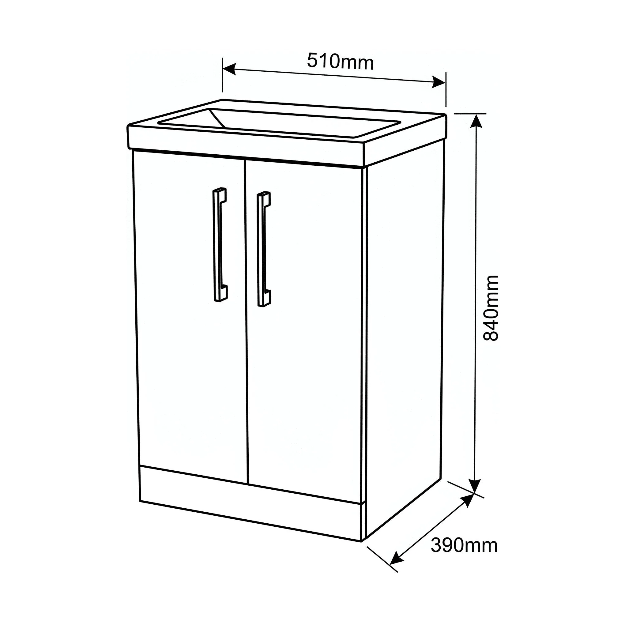 Bramshall Floor Standing 2 Door Vanity Basin Unit with Mid-Edge Basin, 500mm, Choice of Colour and Handle Finish - Image 122