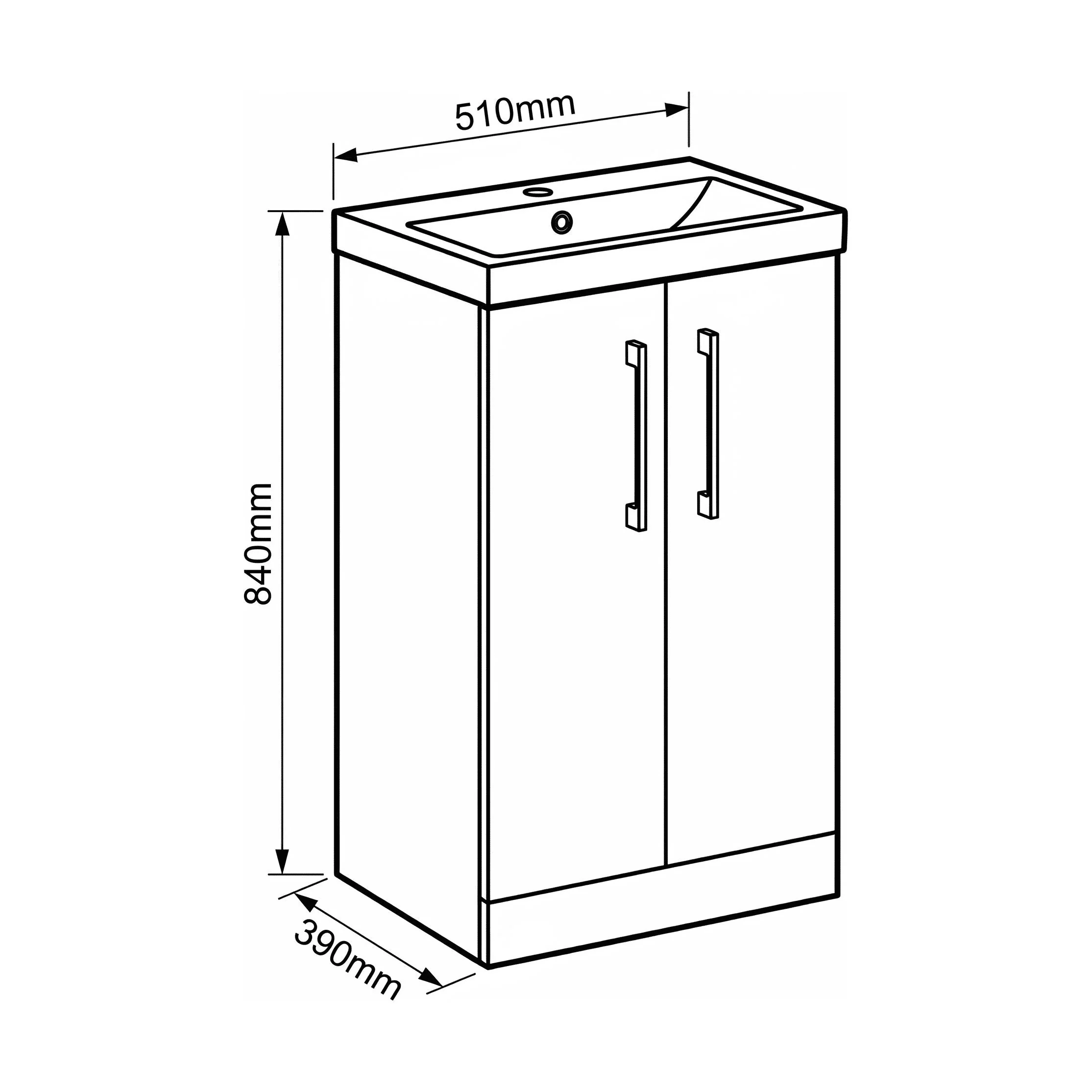 Bramshall Floor Standing 2 Door Vanity Basin Unit with Mid-Edge Basin, 500mm, Choice of Colour and Handle Finish - Image 123