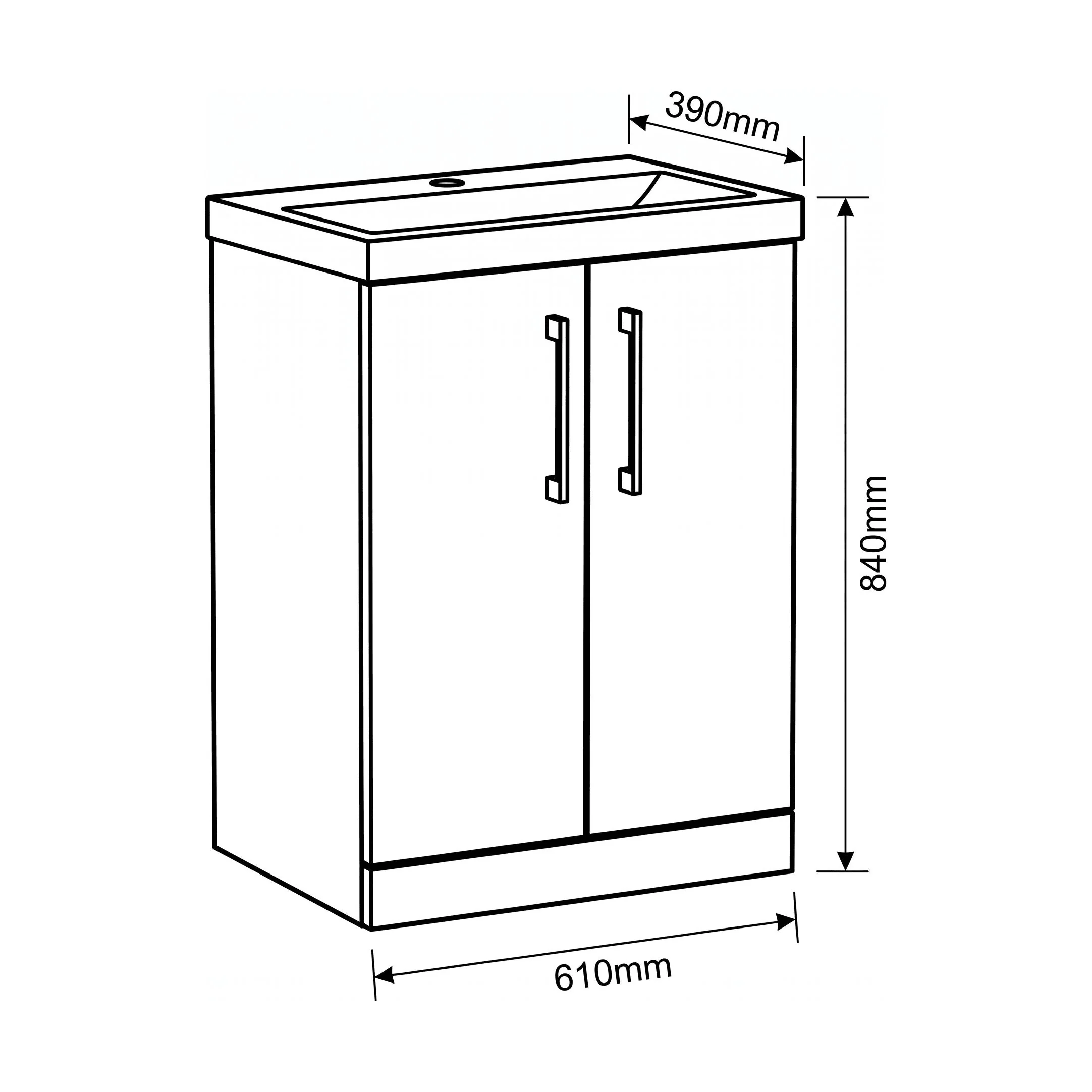 Bramshall Floor Standing 2 Door Vanity Basin Unit with Mid-Edge Basin, 500mm, Choice of Colour and Handle Finish - Image 126
