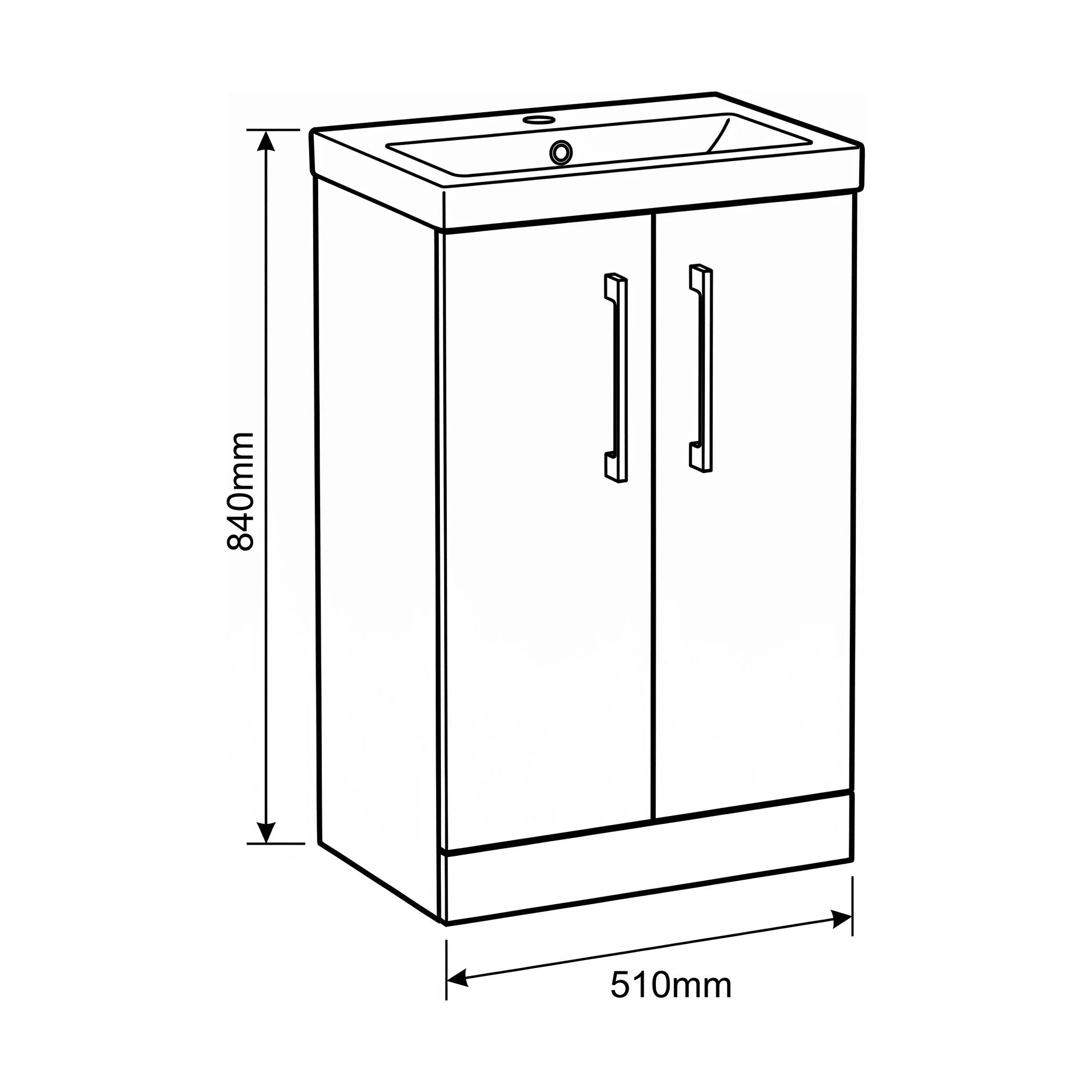 Bramshall Floor Standing 2 Door Vanity Basin Unit with Mid-Edge Basin, 500mm, Choice of Colour and Handle Finish - Image 134