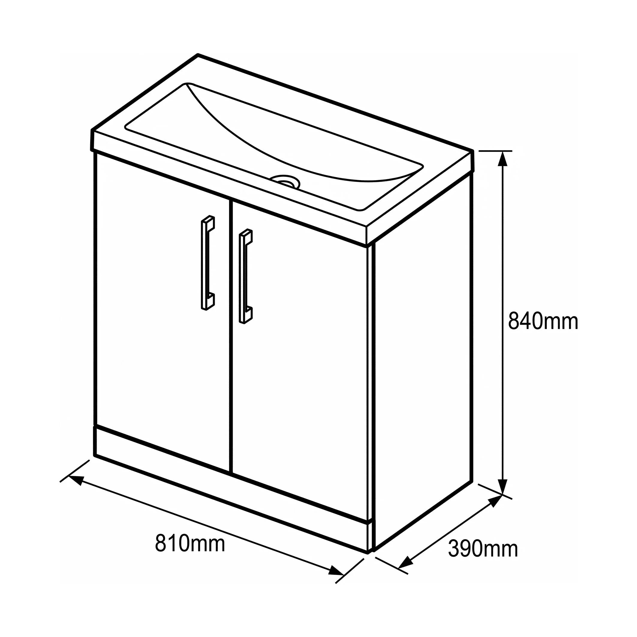 Bramshall Floor Standing 2 Door Vanity Basin Unit with Mid-Edge Basin, 500mm, Choice of Colour and Handle Finish - Image 140