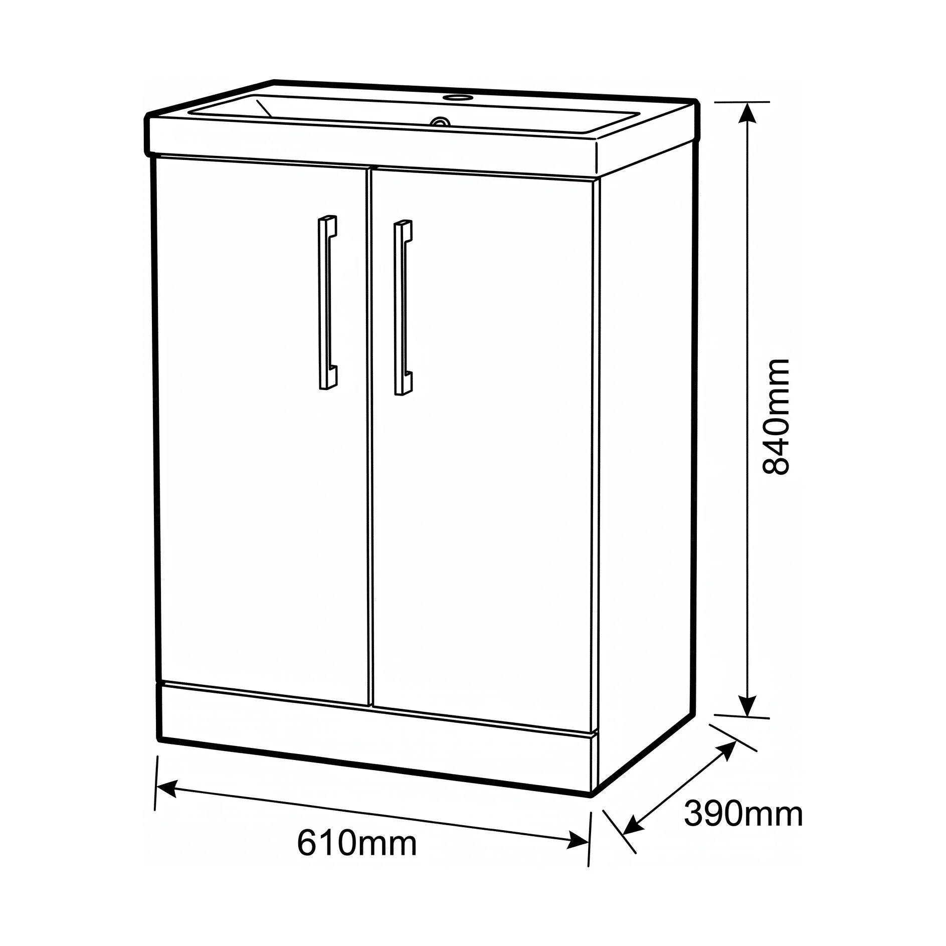 Bramshall Floor Standing 2 Door Vanity Basin Unit with Mid-Edge Basin, 500mm, Choice of Colour and Handle Finish - Image 149
