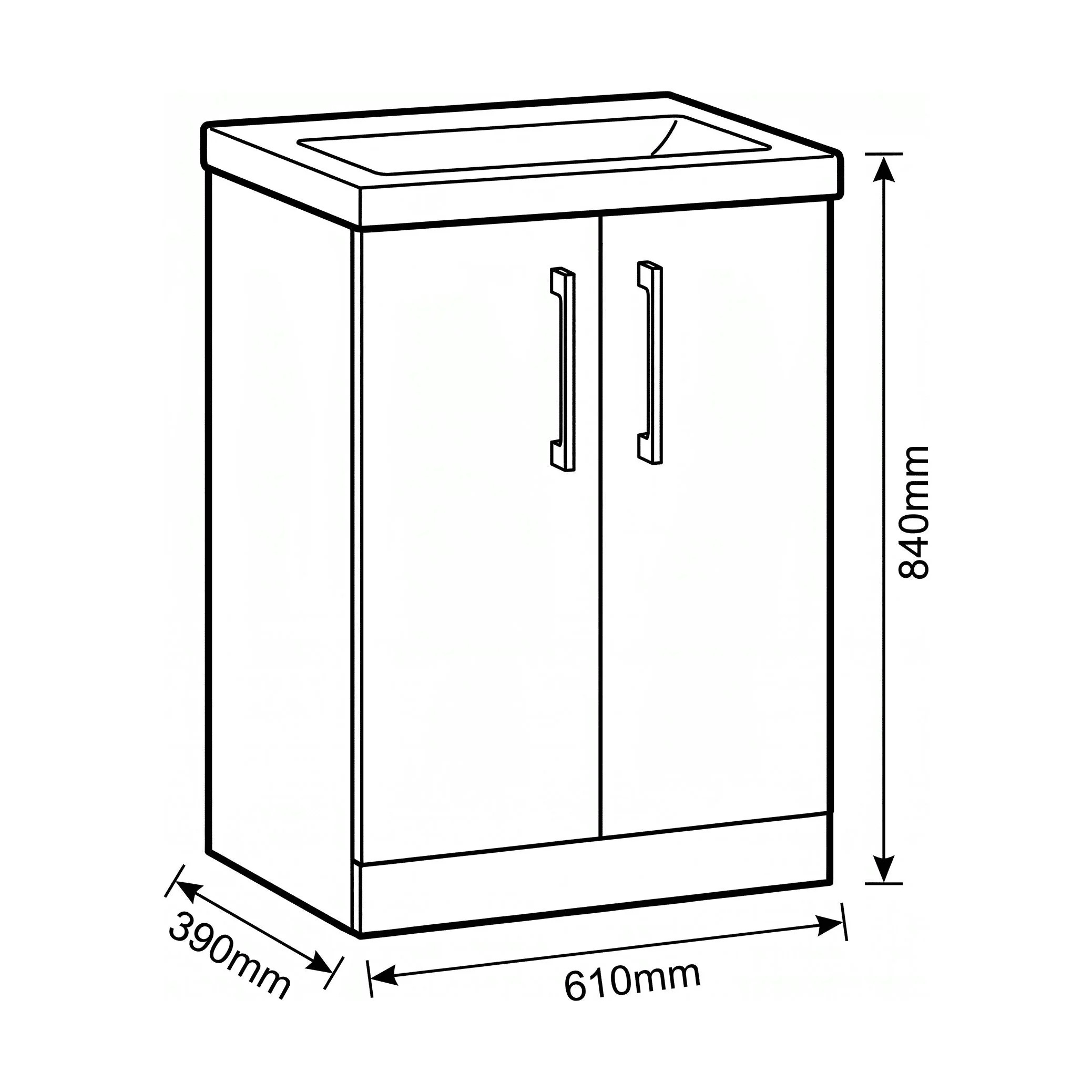 Bramshall Floor Standing 2 Door Vanity Basin Unit with Mid-Edge Basin, 500mm, Choice of Colour and Handle Finish - Image 152