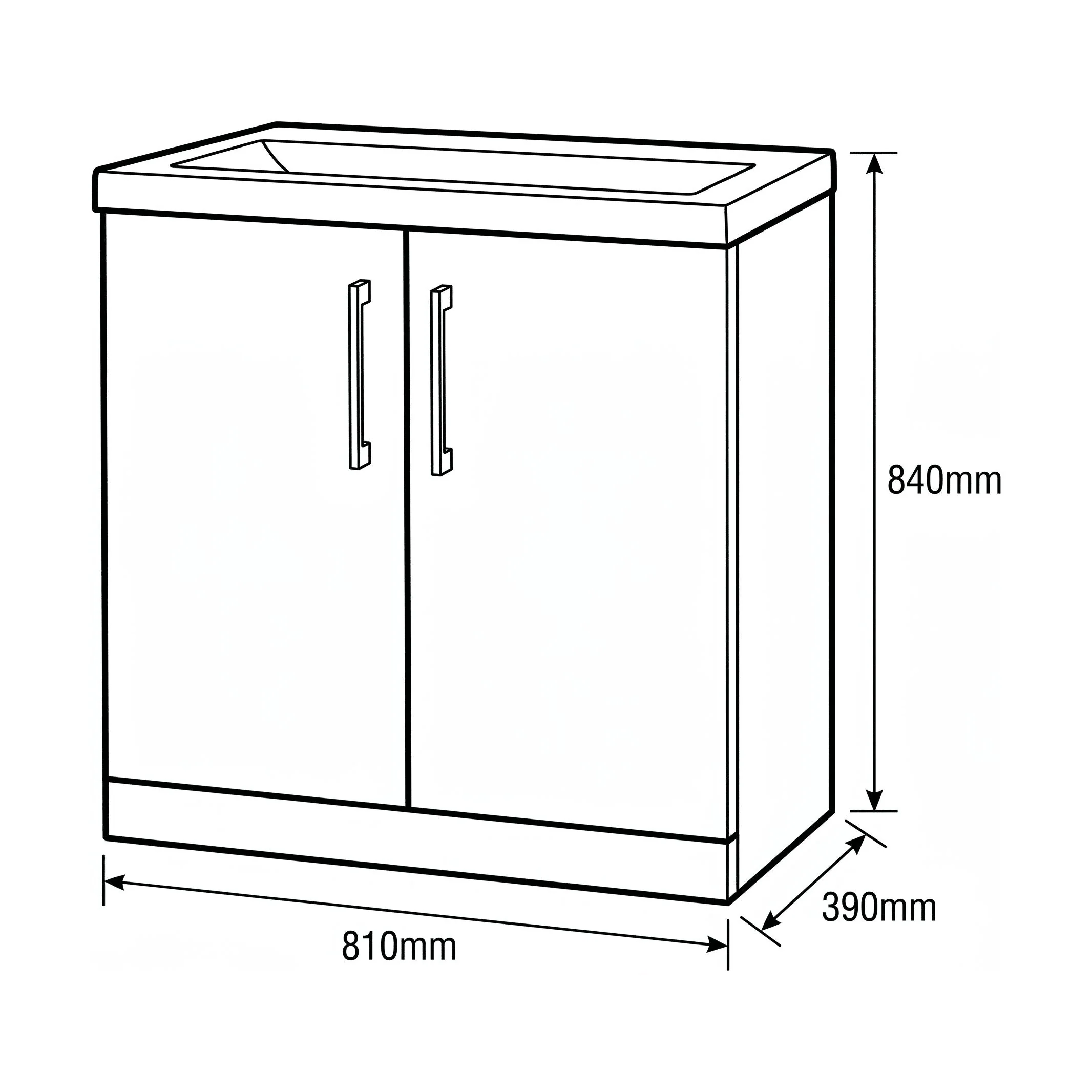 Bramshall Floor Standing 2 Door Vanity Basin Unit with Mid-Edge Basin, 500mm, Choice of Colour and Handle Finish - Image 153