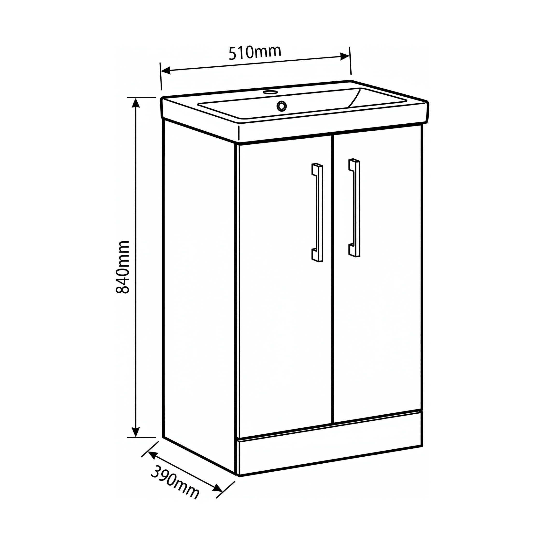 Bramshall Floor Standing 2 Door Vanity Basin Unit with Mid-Edge Basin, 500mm, Choice of Colour and Handle Finish - Image 156