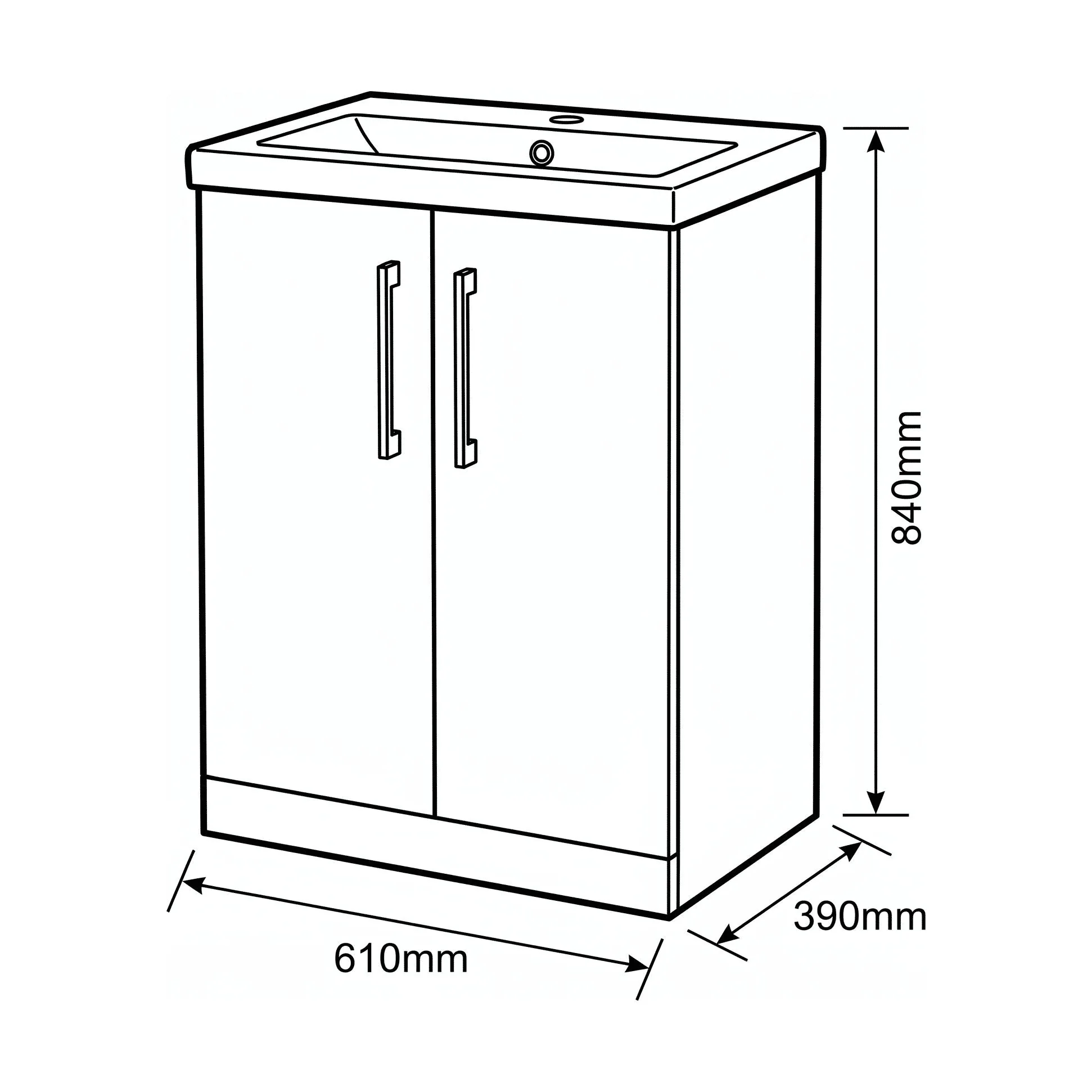 Bramshall Floor Standing 2 Door Vanity Basin Unit with Mid-Edge Basin, 500mm, Choice of Colour and Handle Finish - Image 159
