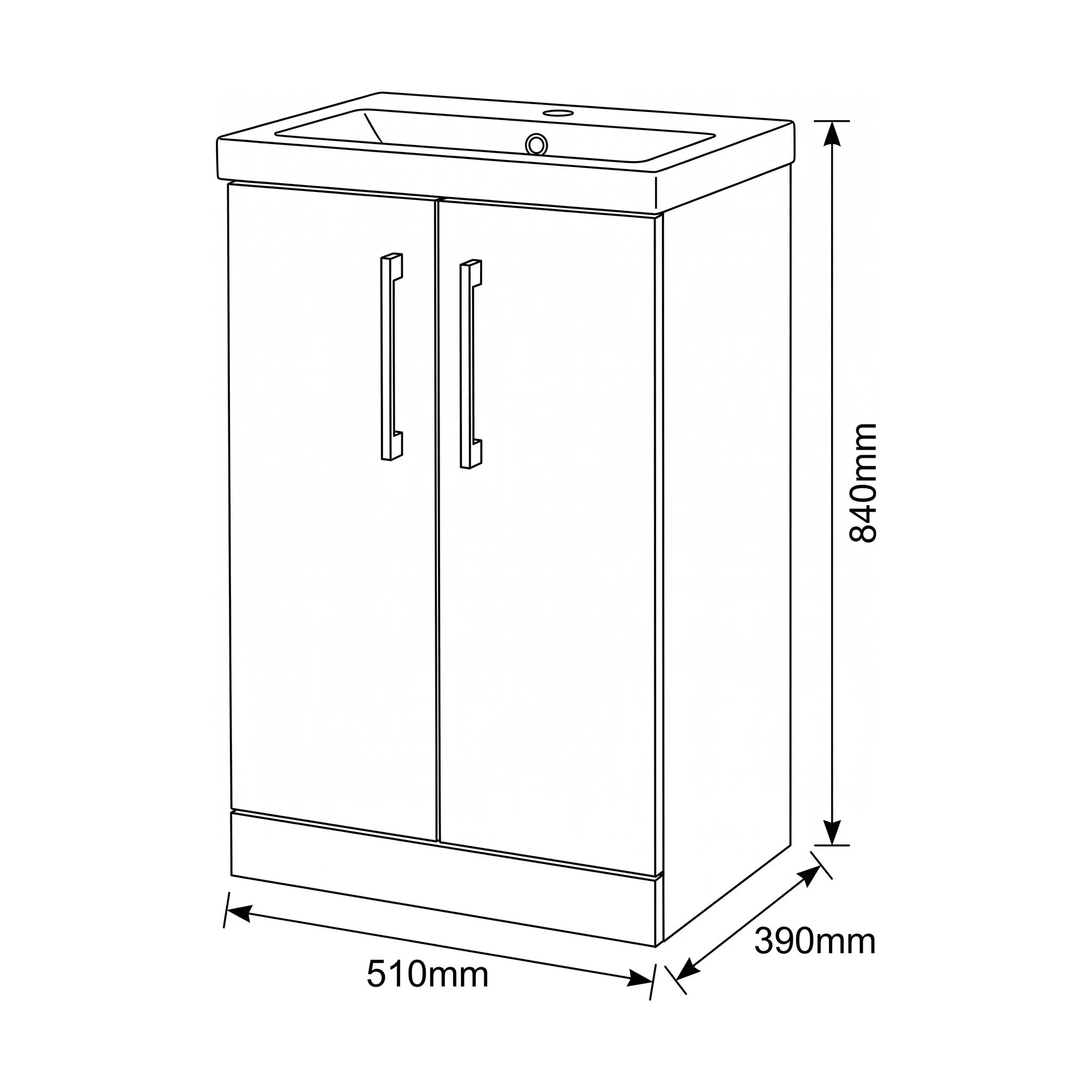 Bramshall Floor Standing 2 Door Vanity Basin Unit with Mid-Edge Basin, 500mm, Choice of Colour and Handle Finish - Image 170