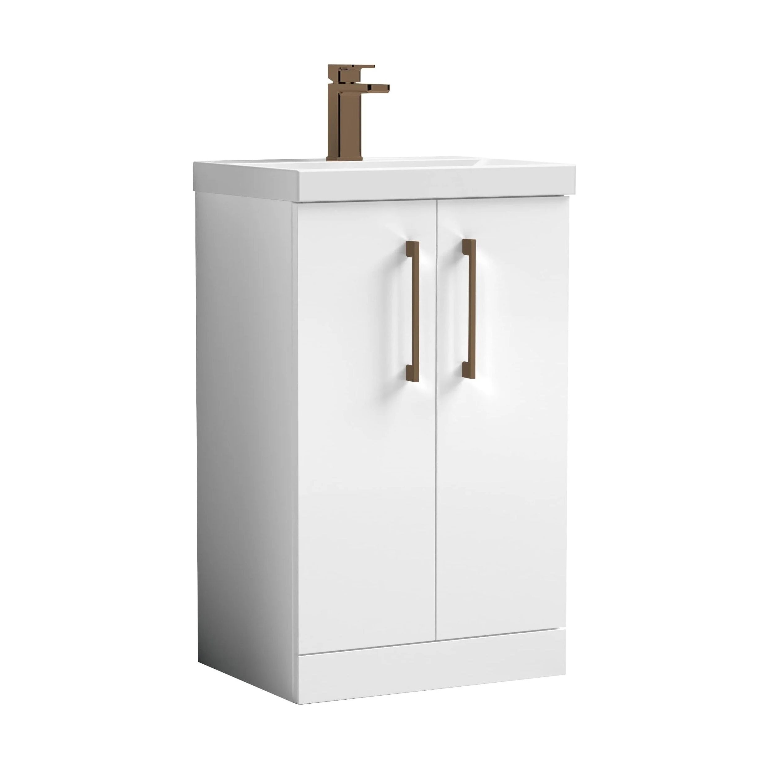 Bramshall Floor Standing 2 Door Vanity Basin Unit with Mid-Edge Basin, 500mm, Choice of Colour and Handle Finish - Image 4